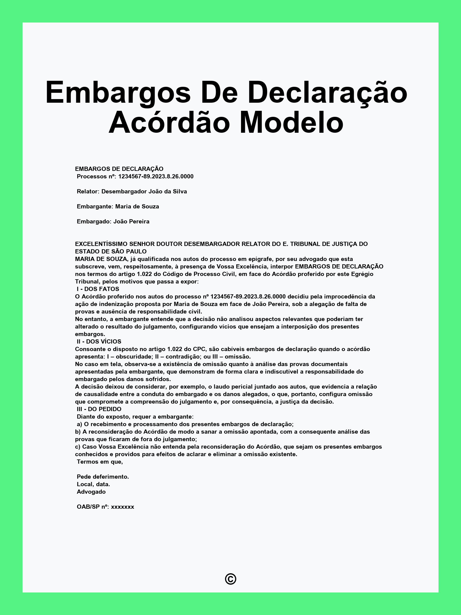 Embargos De Declaração Acórdão Modelo