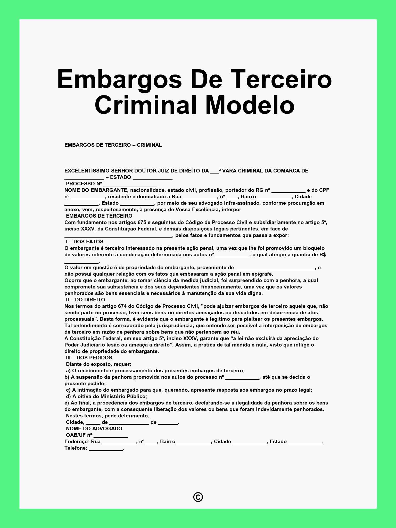 Embargos De Terceiro Criminal Modelo