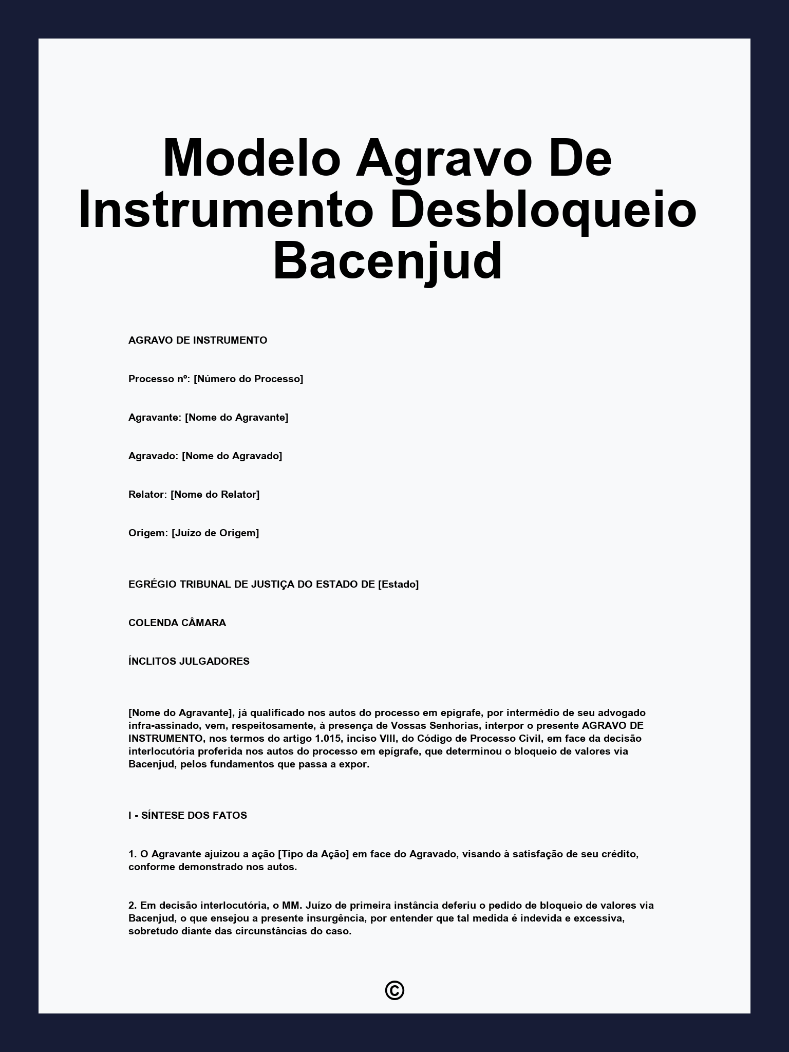 Modelo Agravo De Instrumento Desbloqueio Bacenjud