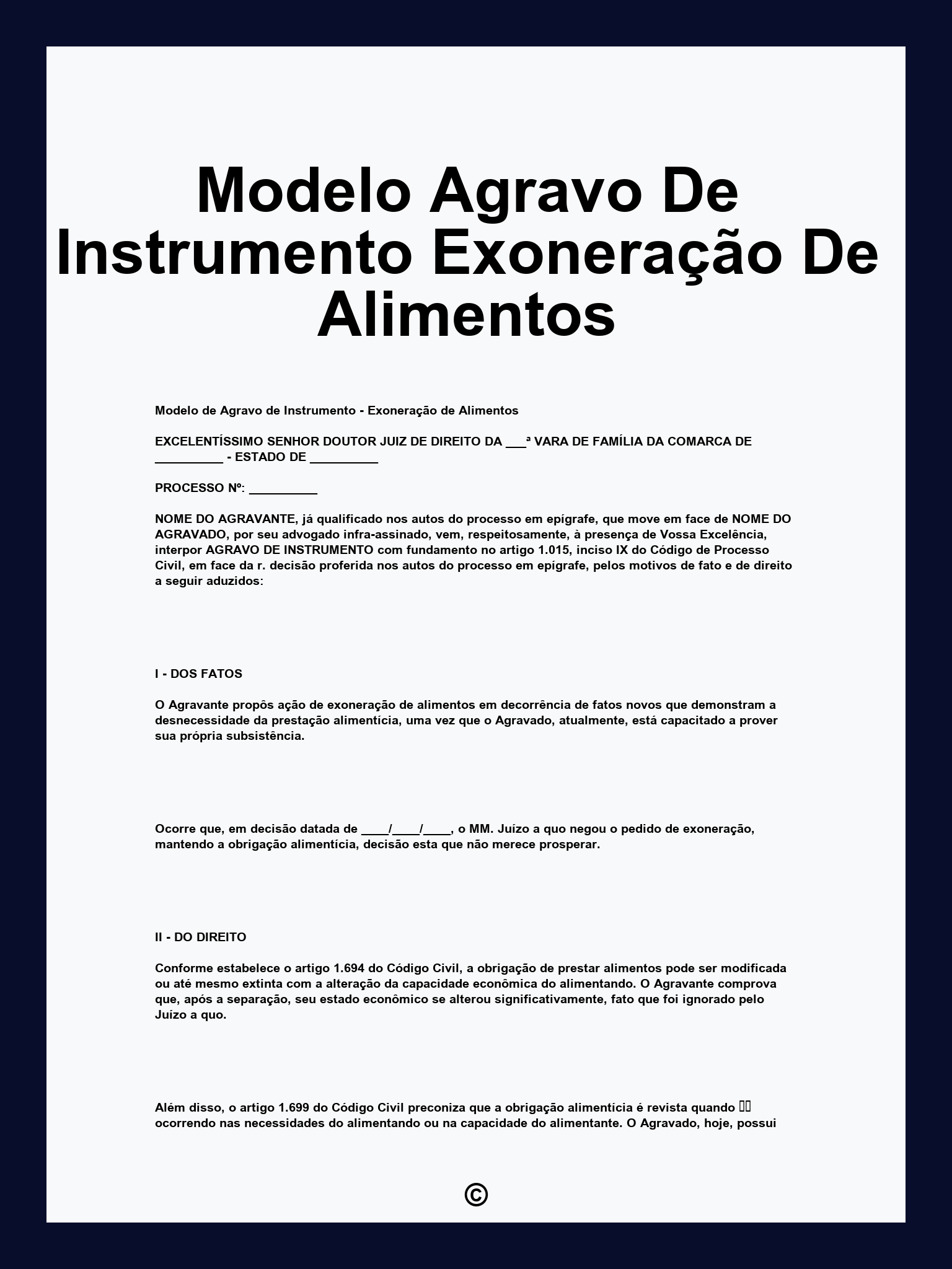 Modelo Agravo De Instrumento Exoneração De Alimentos