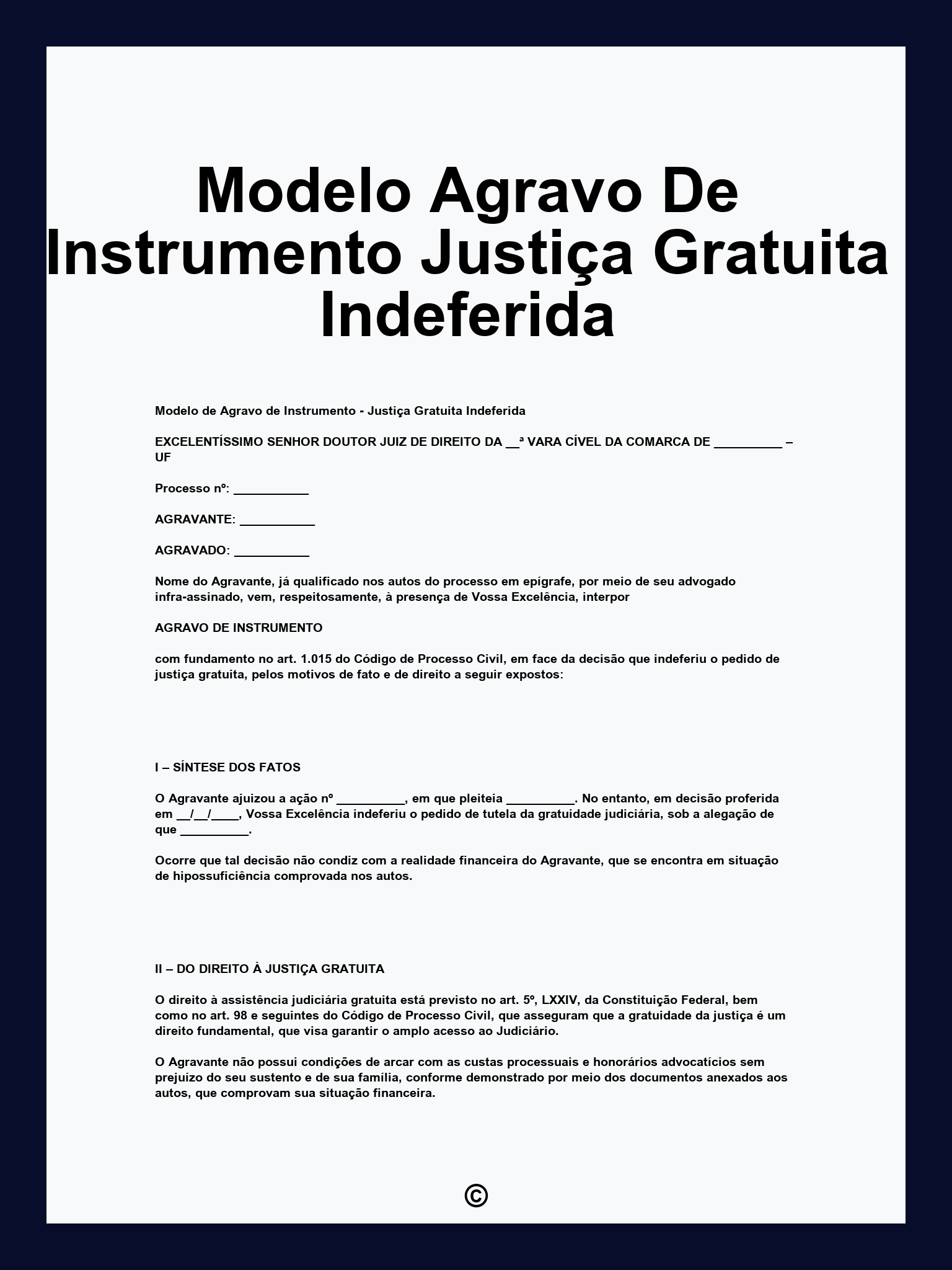 Modelo Agravo De Instrumento Justiça Gratuita Indeferida