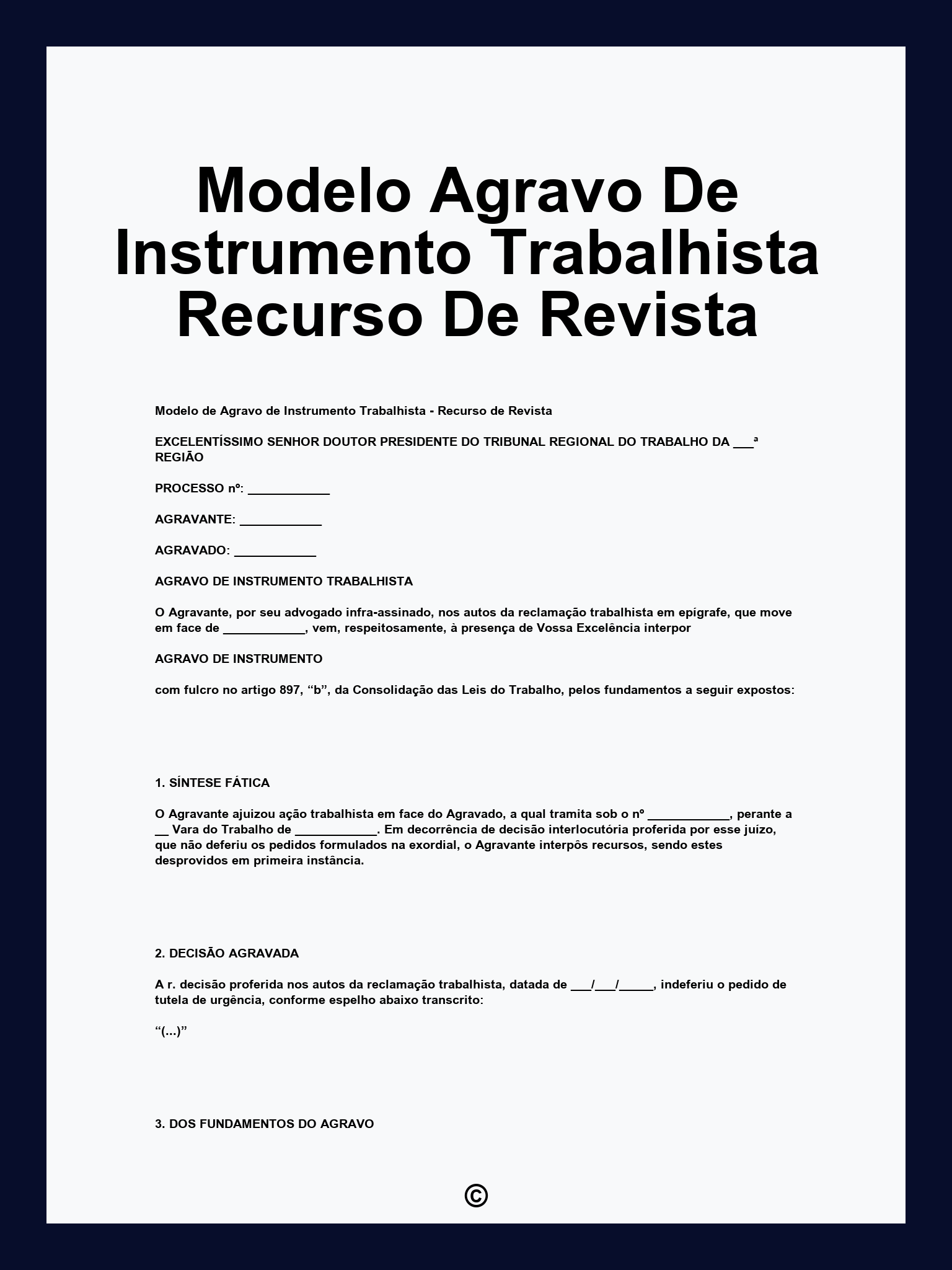 Modelo Agravo De Instrumento Trabalhista Recurso De Revista