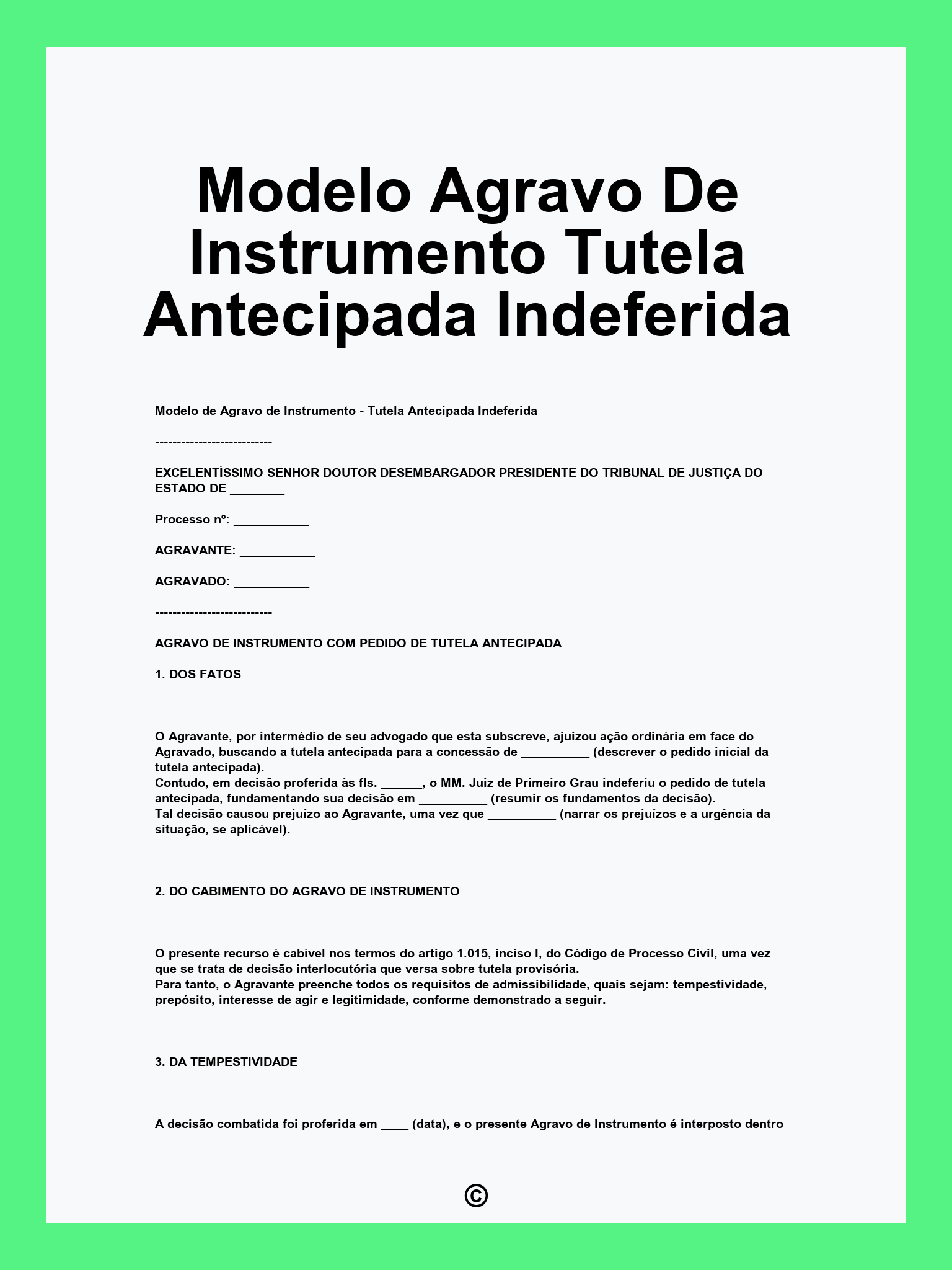 Modelo Agravo De Instrumento Tutela Antecipada Indeferida