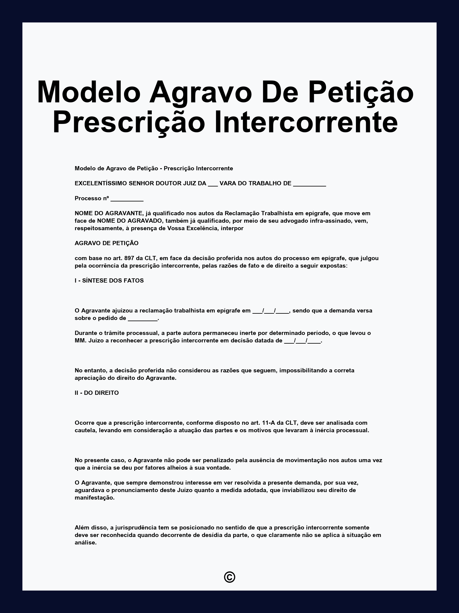 Modelo Agravo De Petição Prescrição Intercorrente