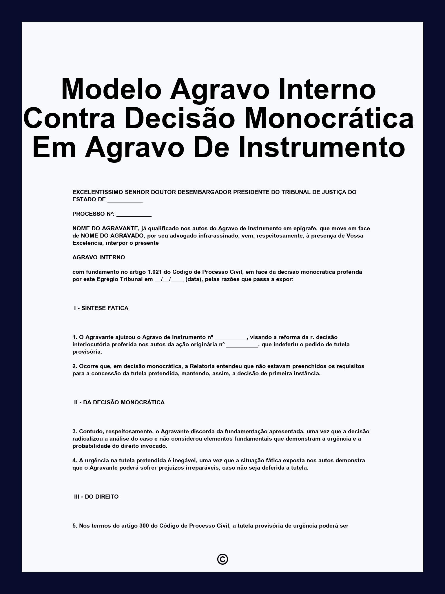 Modelo Agravo Interno Contra Decisão Monocrática Em Agravo De Instrumento