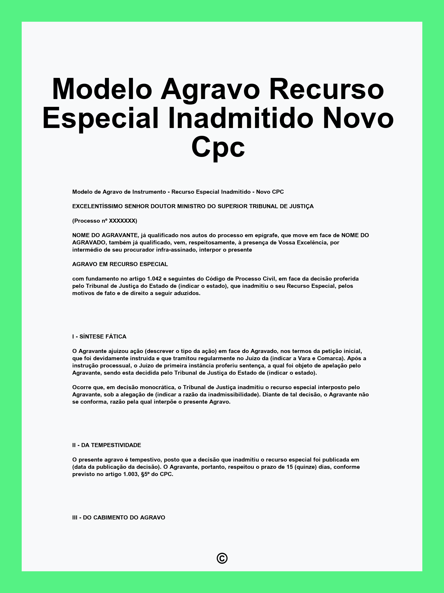 Modelo Agravo Recurso Especial Inadmitido Novo Cpc