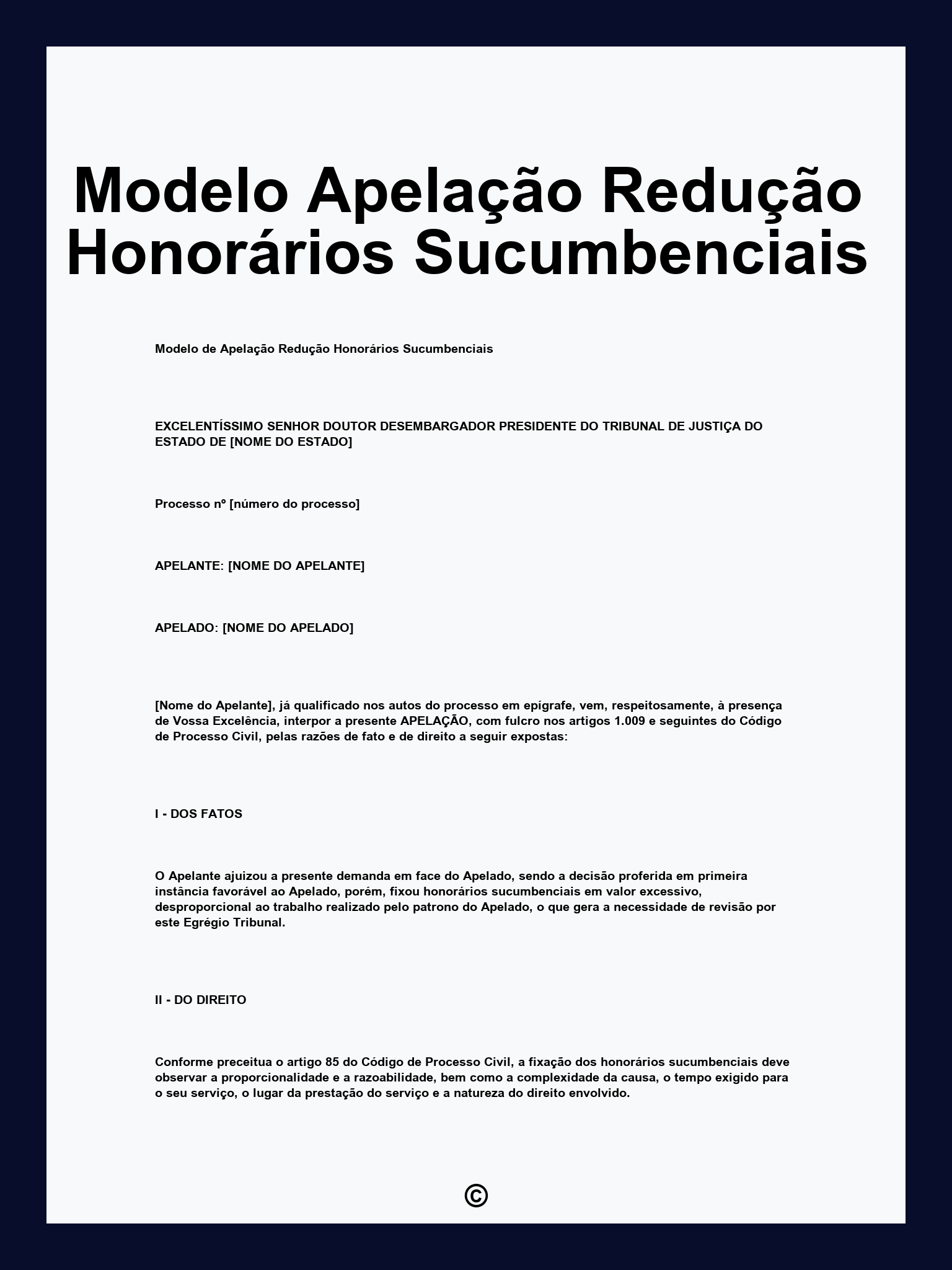 Modelo Apelação Redução Honorários Sucumbenciais