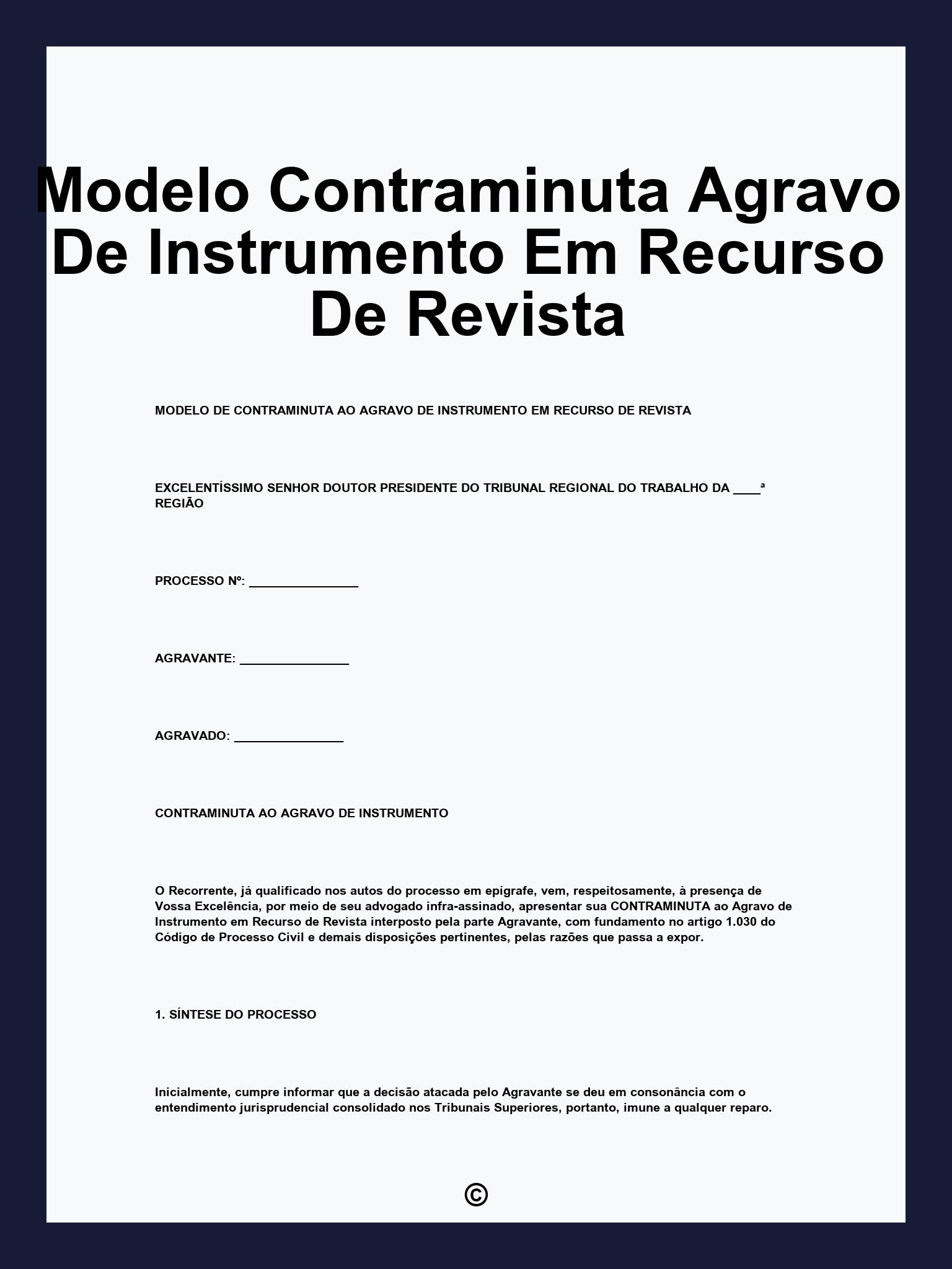 Modelo Contraminuta Agravo De Instrumento Em Recurso De Revista
