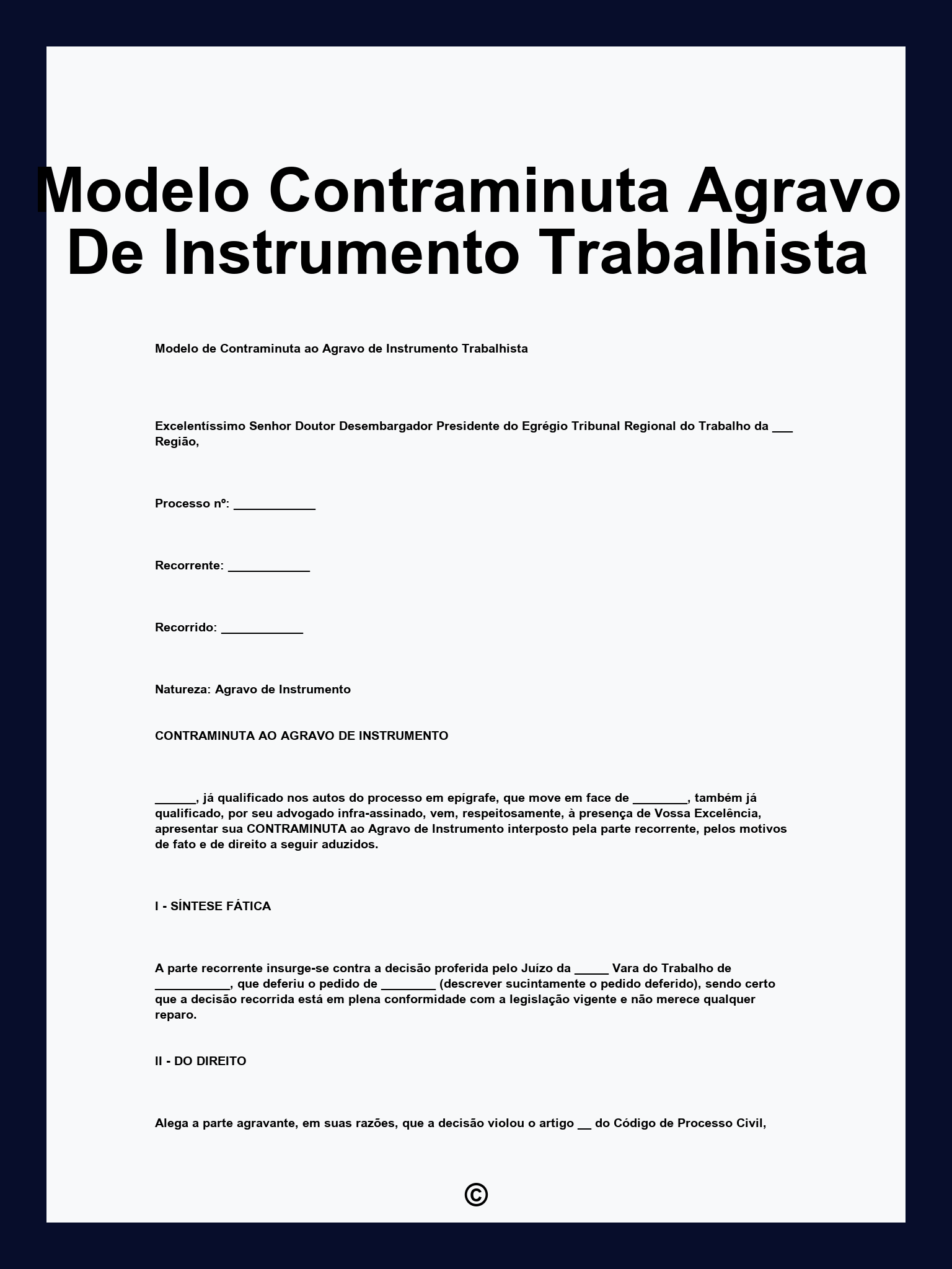 Modelo Contraminuta Agravo De Instrumento Trabalhista