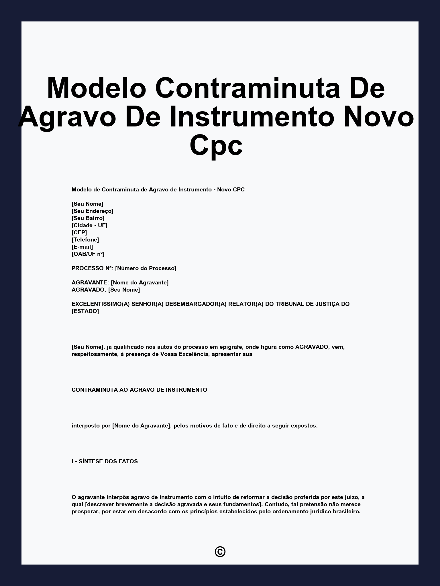 Modelo Contraminuta De Agravo De Instrumento Novo Cpc