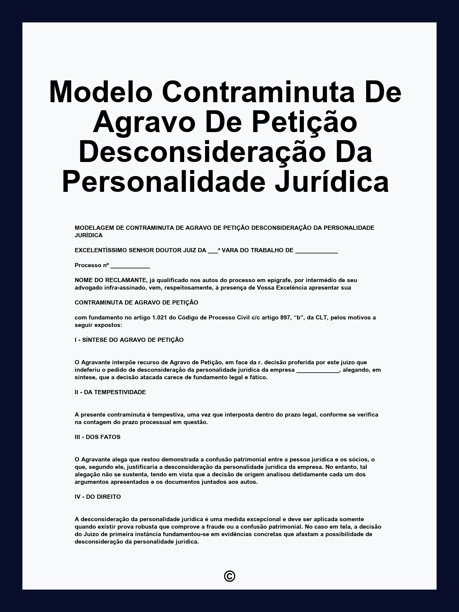 Modelo Contraminuta De Agravo De Petição Desconsideração Da Personalidade Jurídica