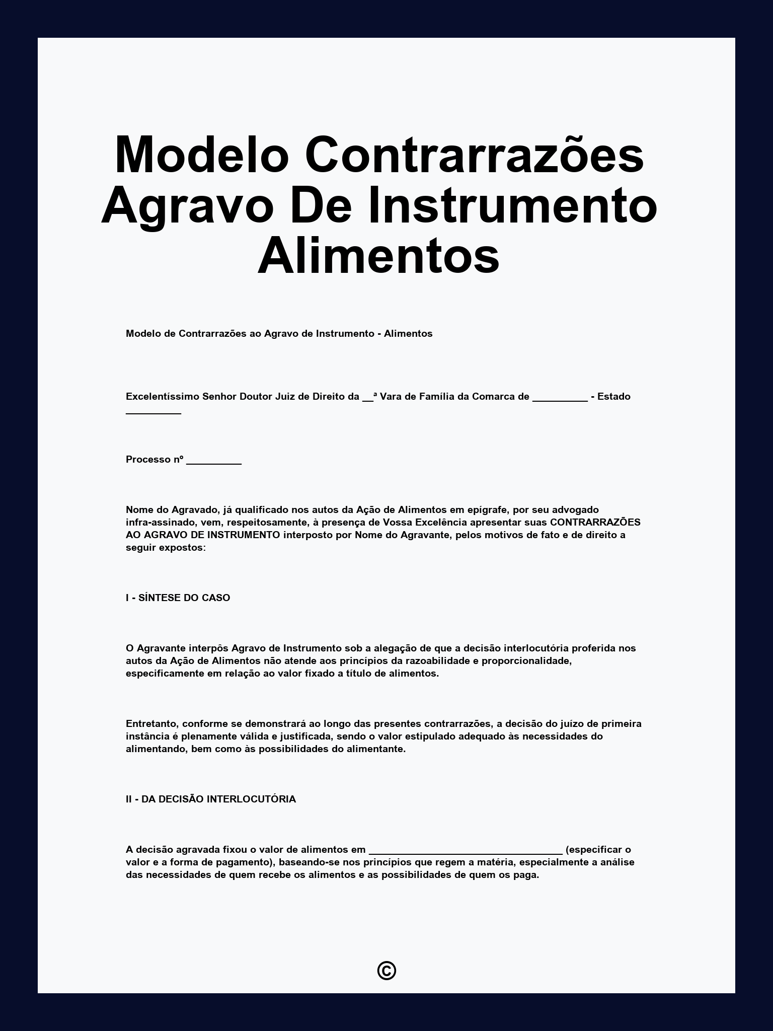 Modelo Contrarrazões Agravo De Instrumento Alimentos