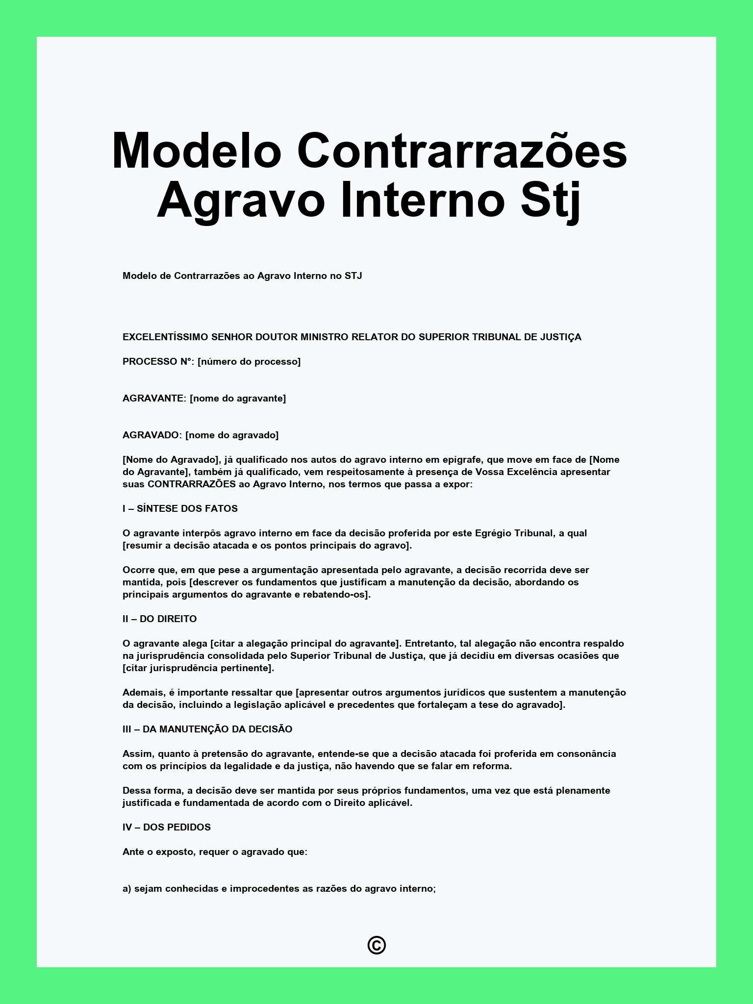Modelo Contrarrazões Agravo Interno Stj