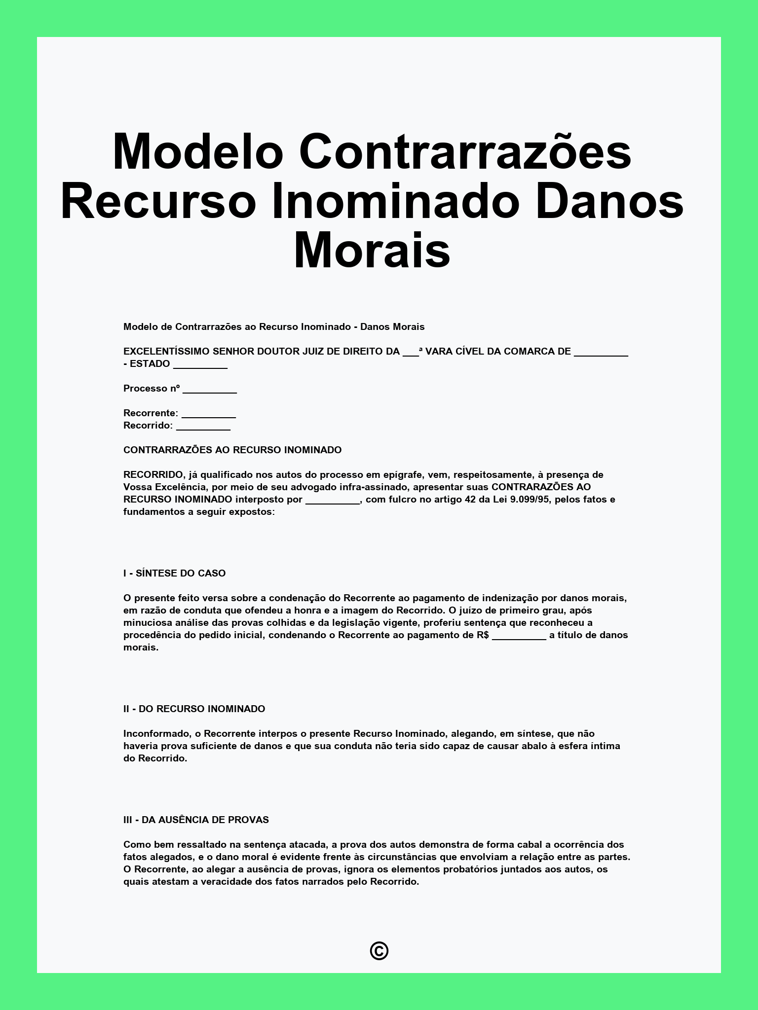 Modelo Contrarrazões Recurso Inominado Danos Morais