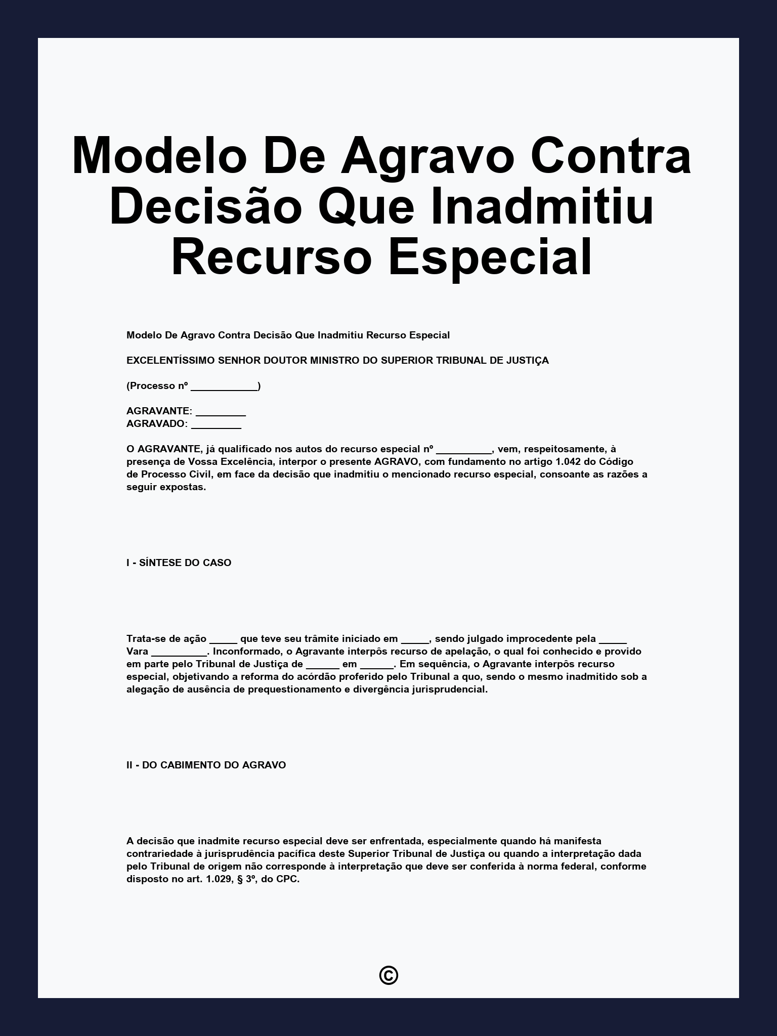 Modelo De Agravo Contra Decisão Que Inadmitiu Recurso Especial