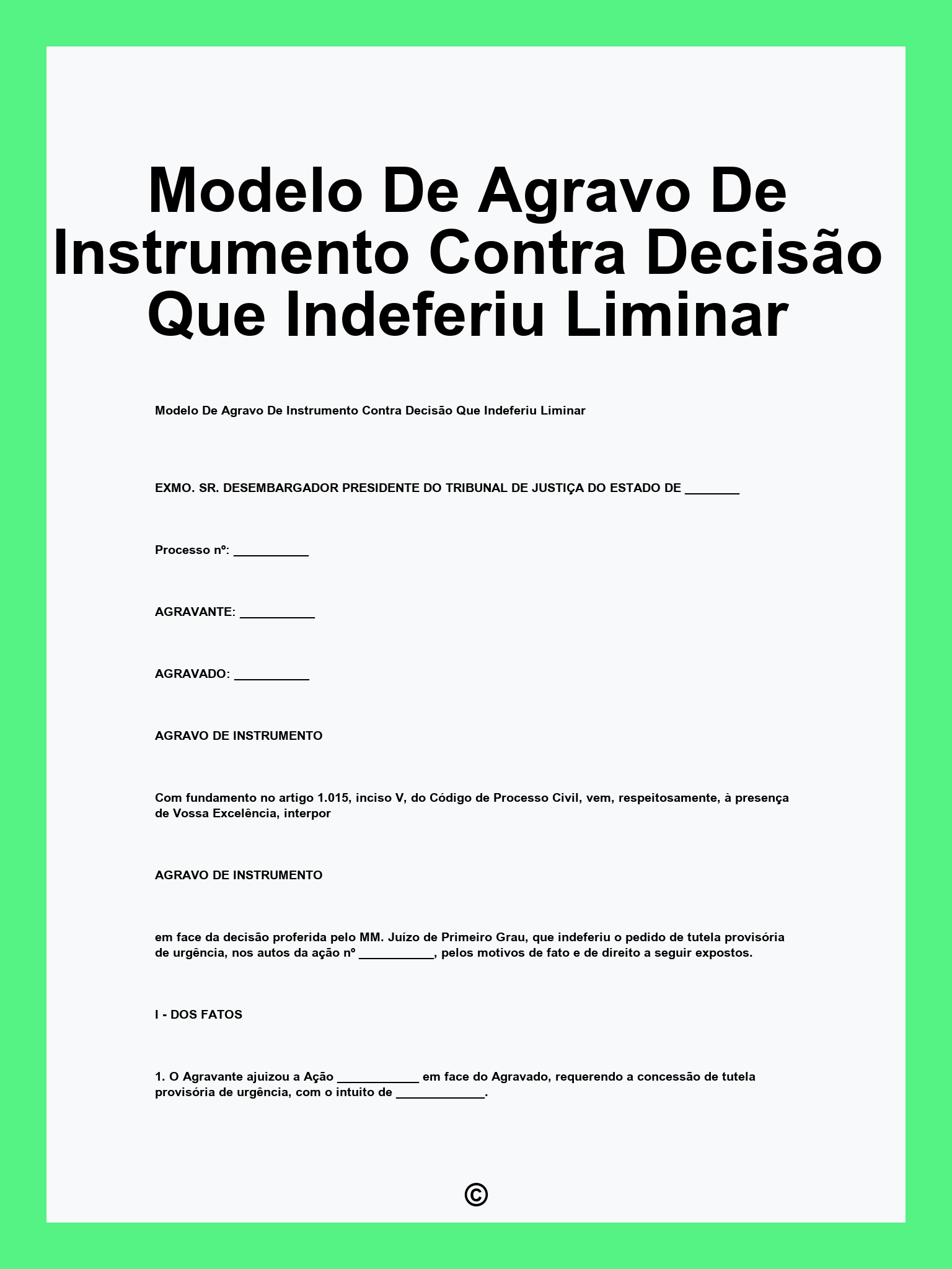 Modelo De Agravo De Instrumento Contra Decisão Que Indeferiu Liminar