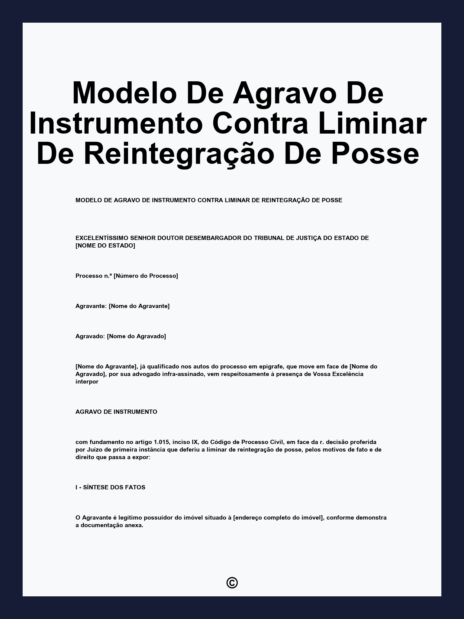 Modelo De Agravo De Instrumento Contra Liminar De Reintegração De Posse