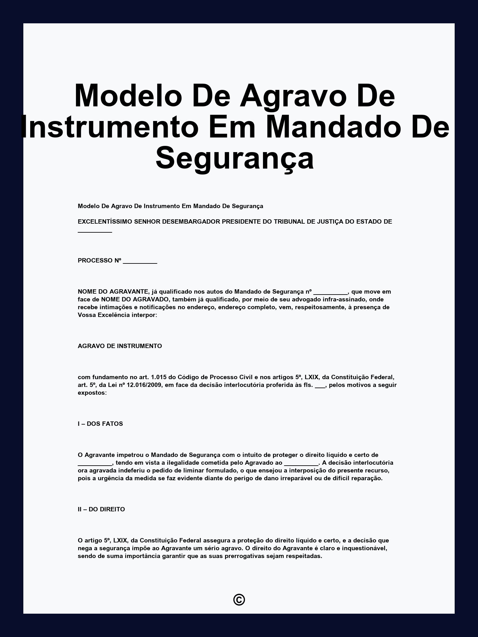 Modelo De Agravo De Instrumento Em Mandado De Segurança