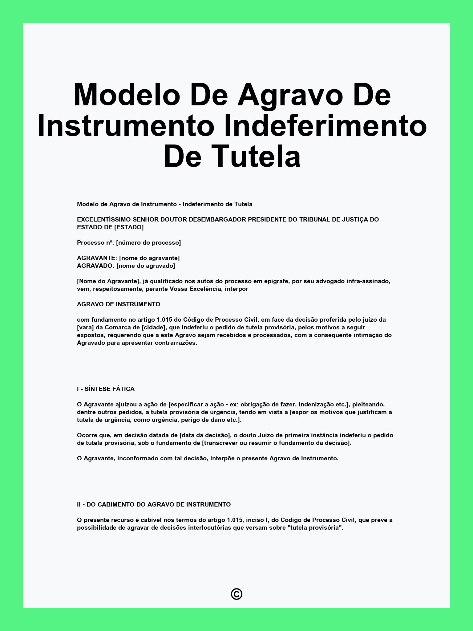 Modelo De Agravo De Instrumento Indeferimento De Tutela