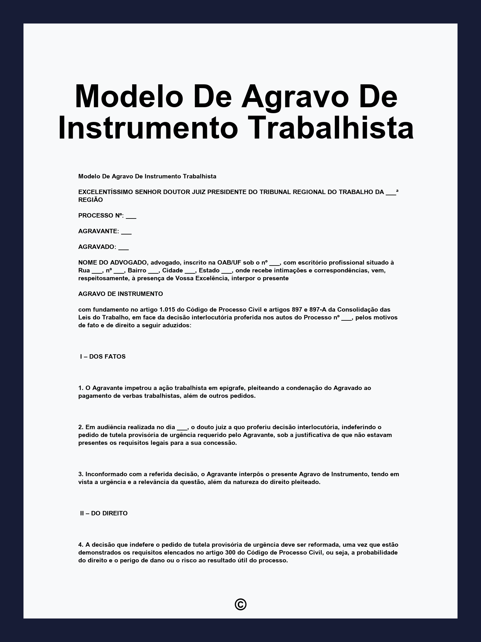 Modelo De Agravo De Instrumento Trabalhista