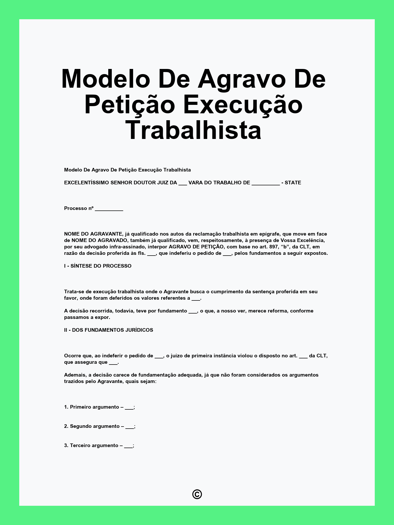 Modelo De Agravo De Petição Execução Trabalhista