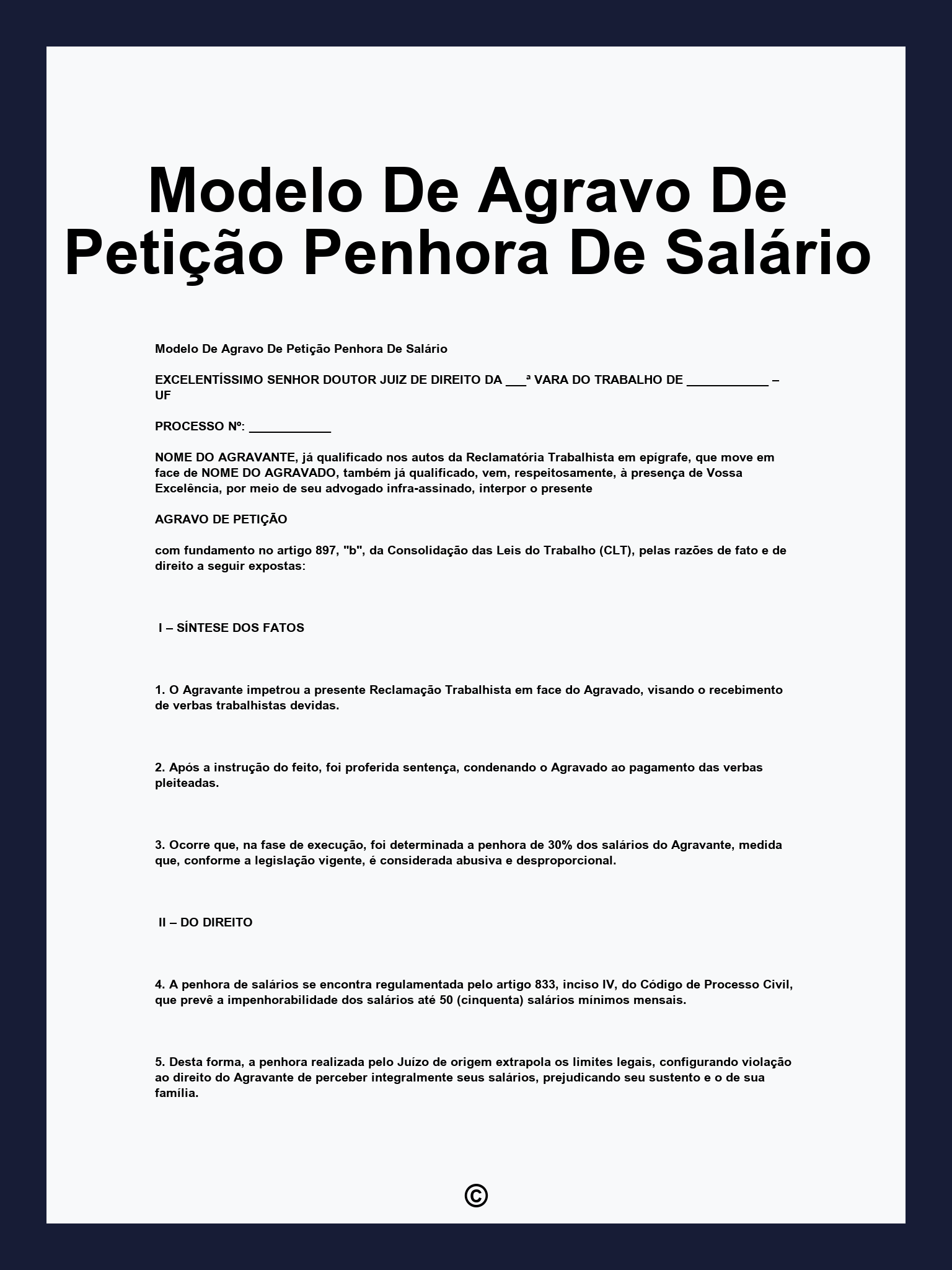Modelo De Agravo De Petição Penhora De Salário