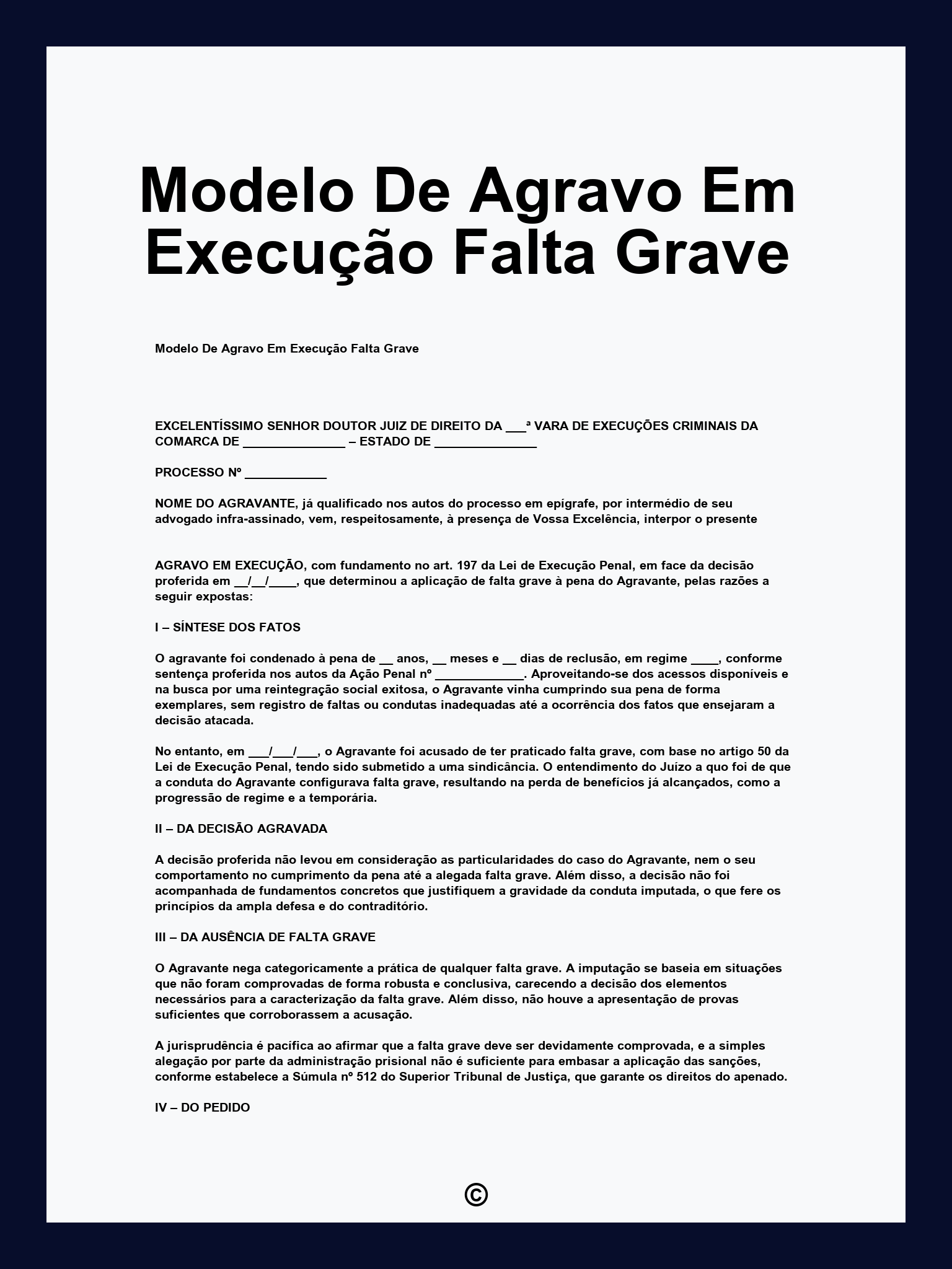 Modelo De Agravo Em Execução Falta Grave
