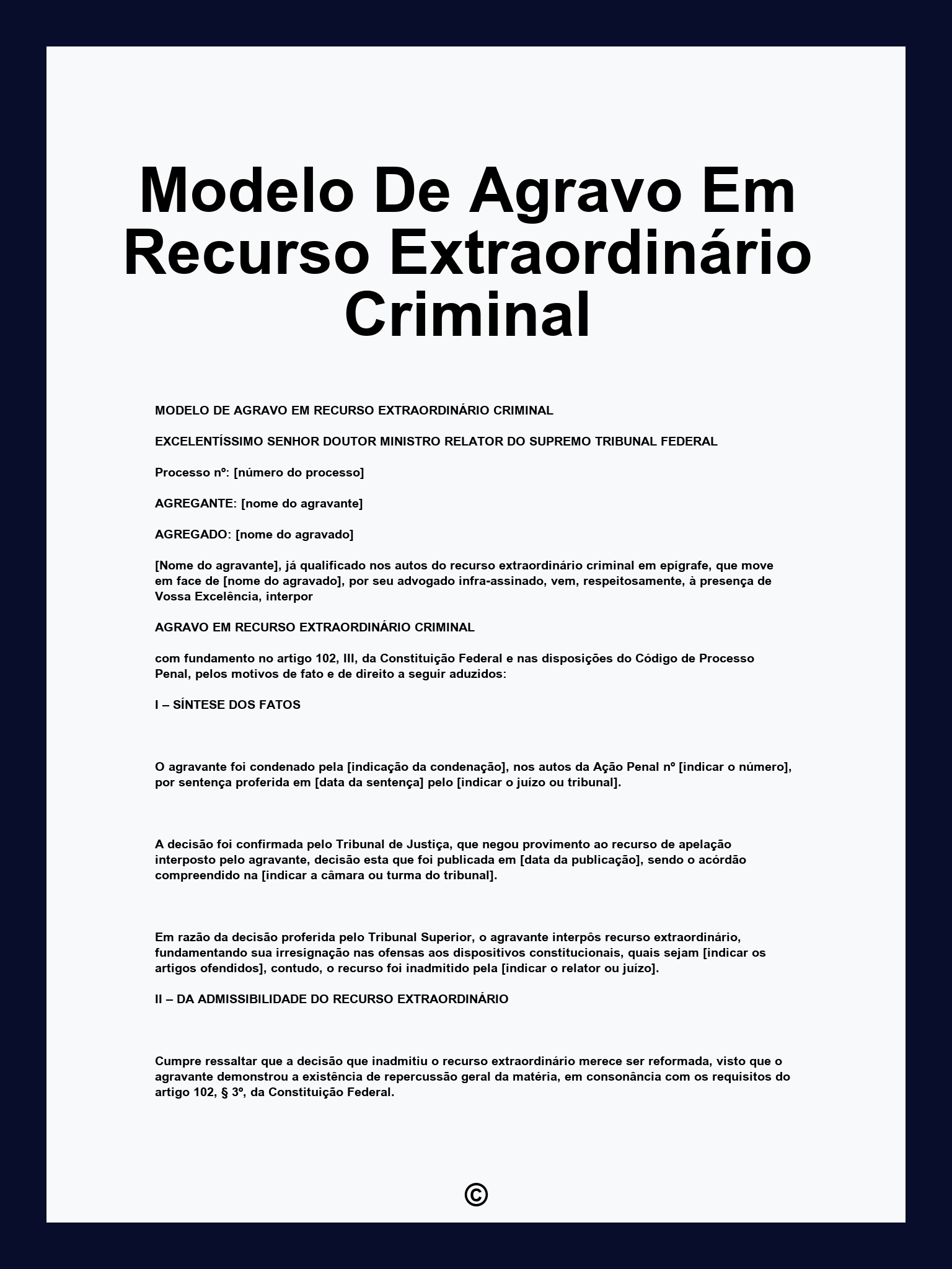 Modelo De Agravo Em Recurso Extraordinário Criminal