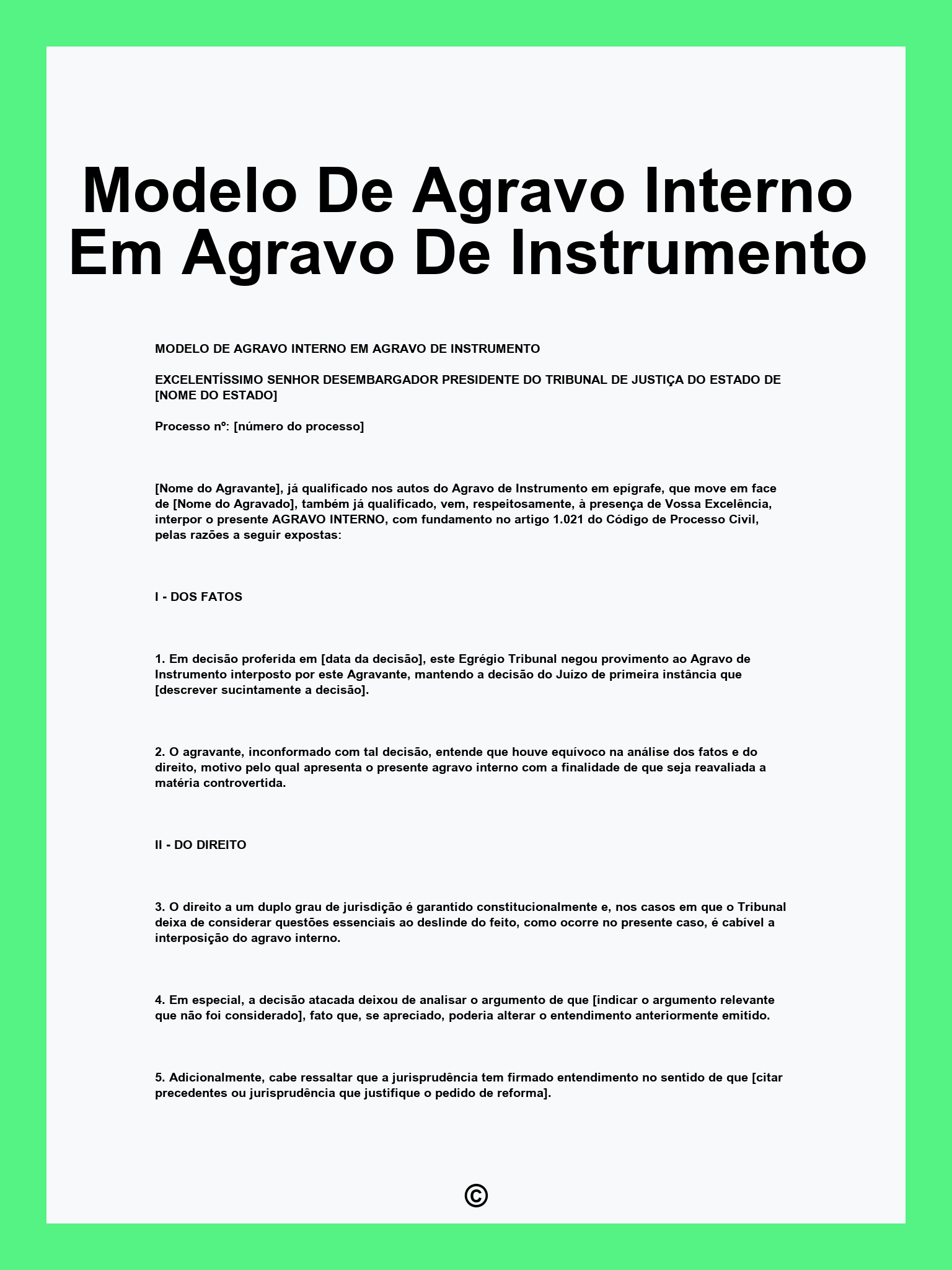 Modelo De Agravo Interno Em Agravo De Instrumento