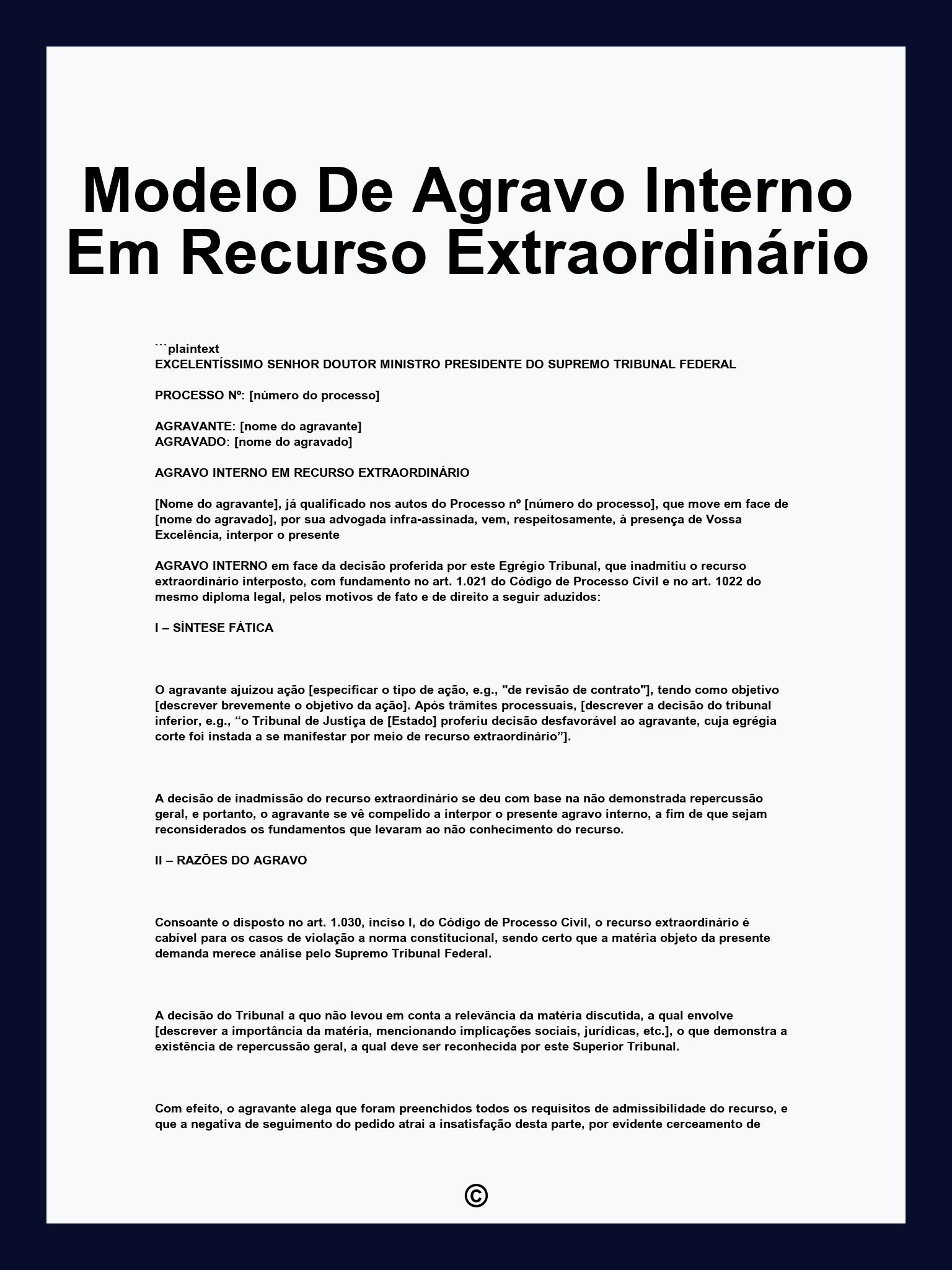 Modelo De Agravo Interno Em Recurso Extraordinário