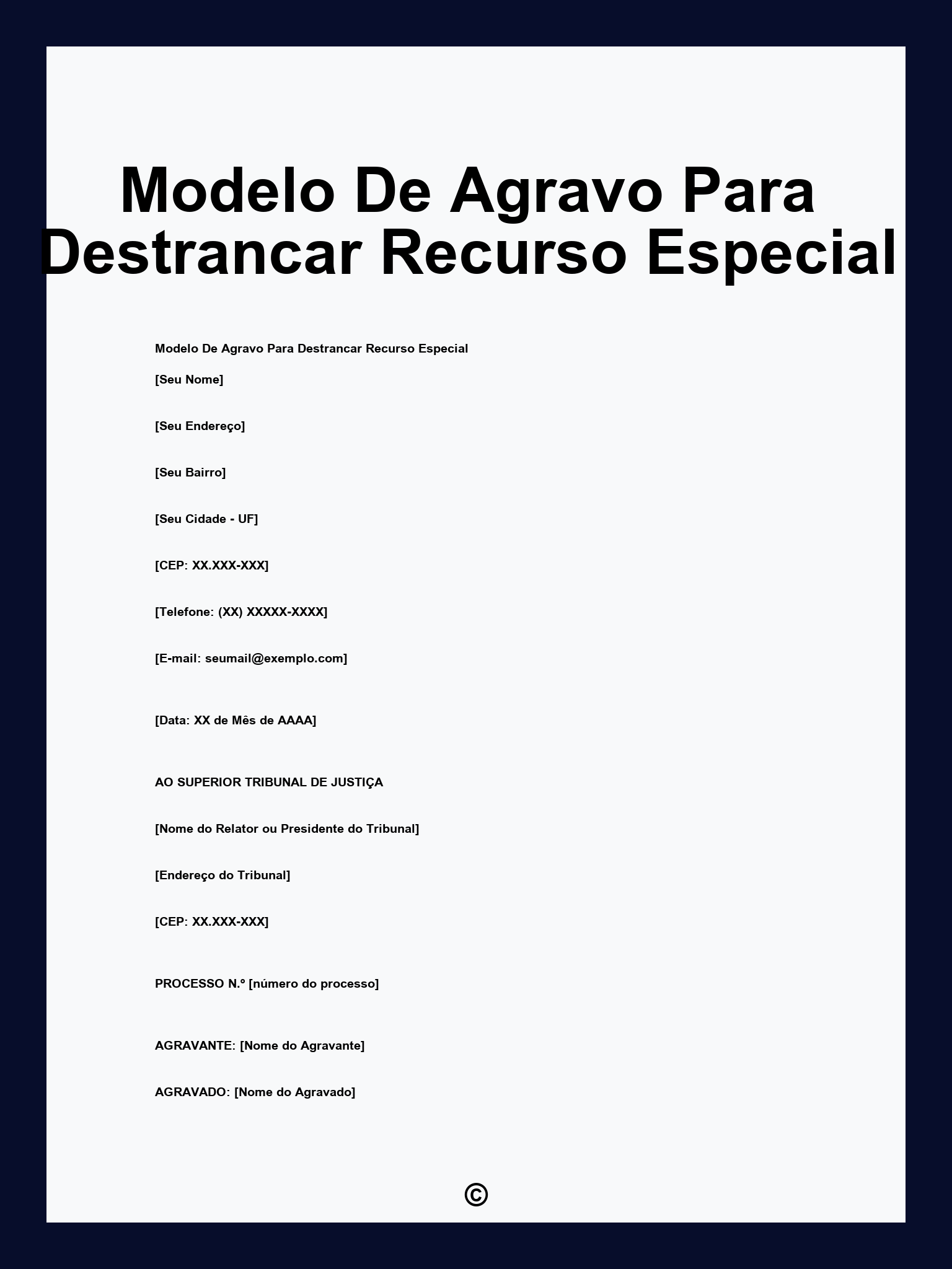 Modelo De Agravo Para Destrancar Recurso Especial