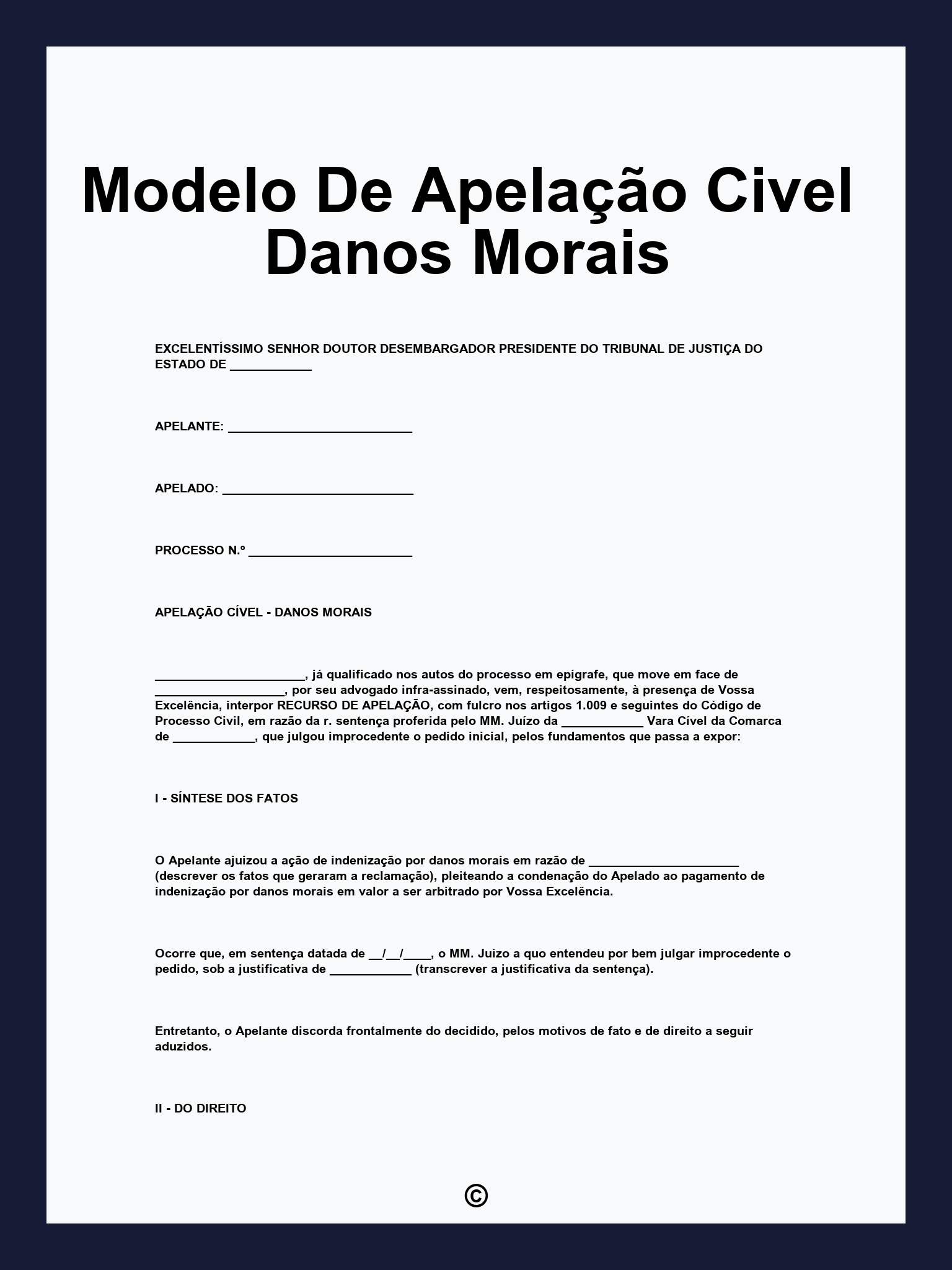 Modelo De Apelação Civel Danos Morais
