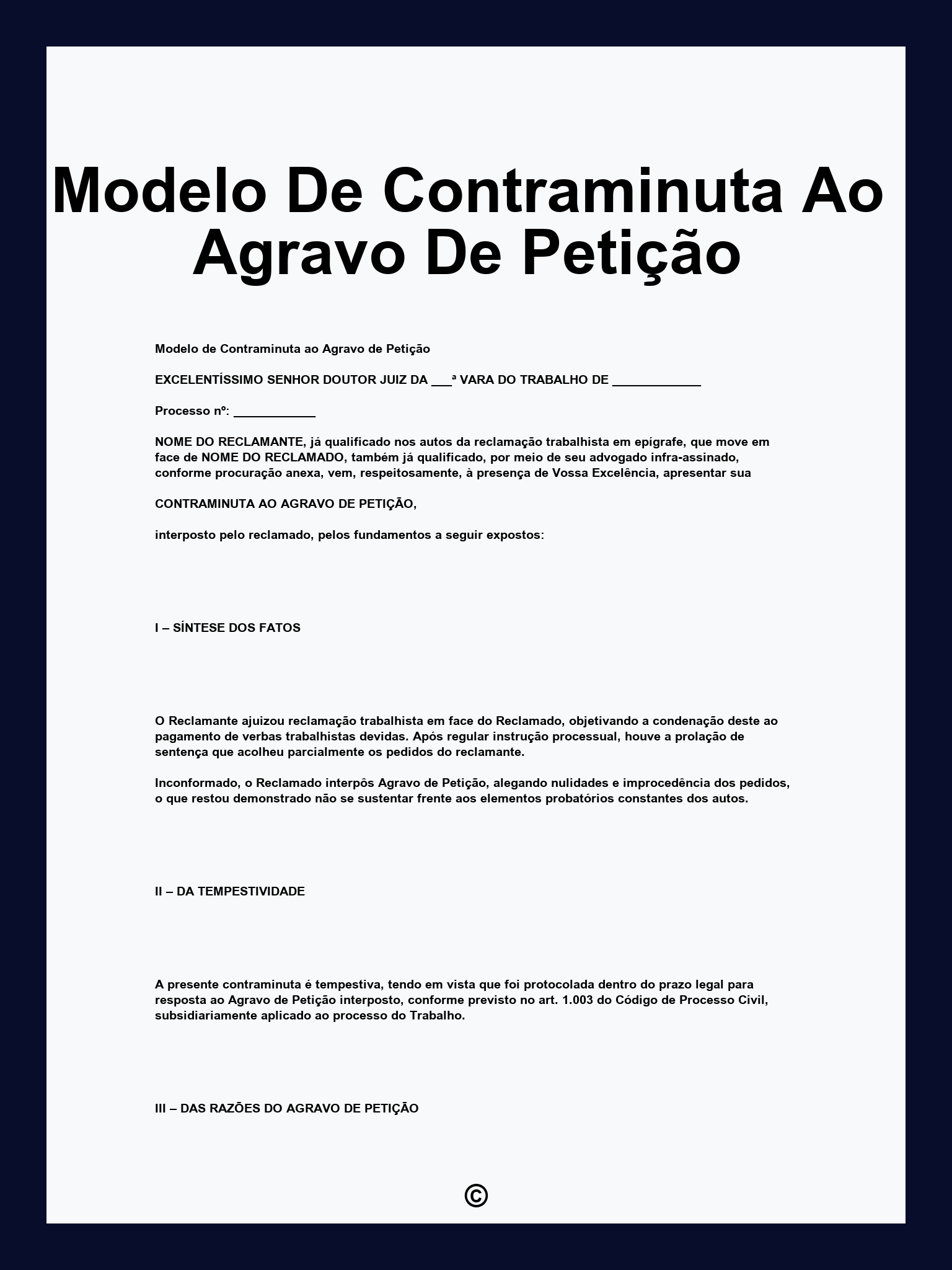 Modelo De Contraminuta Ao Agravo De Petição