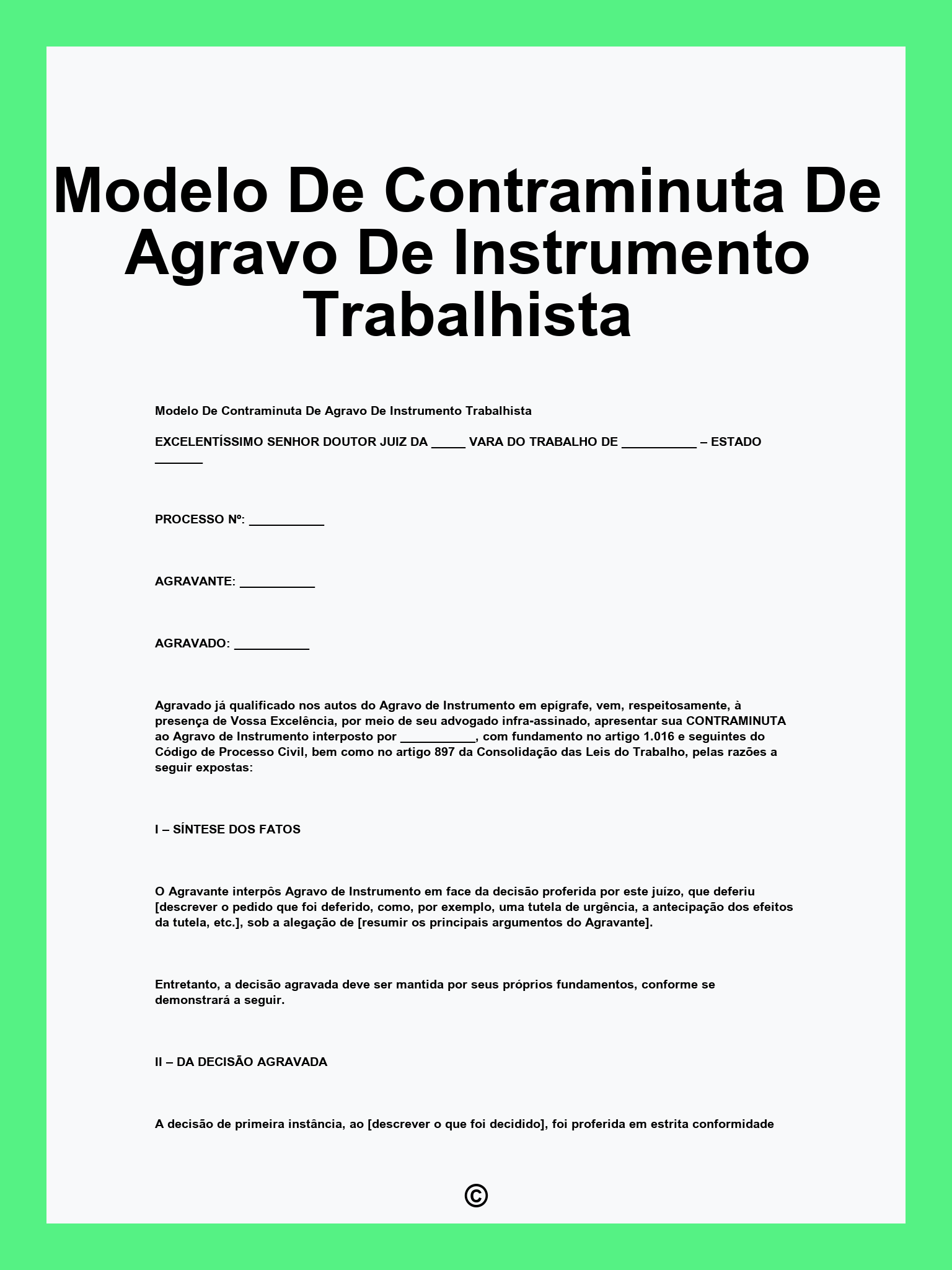 Modelo De Contraminuta De Agravo De Instrumento Trabalhista