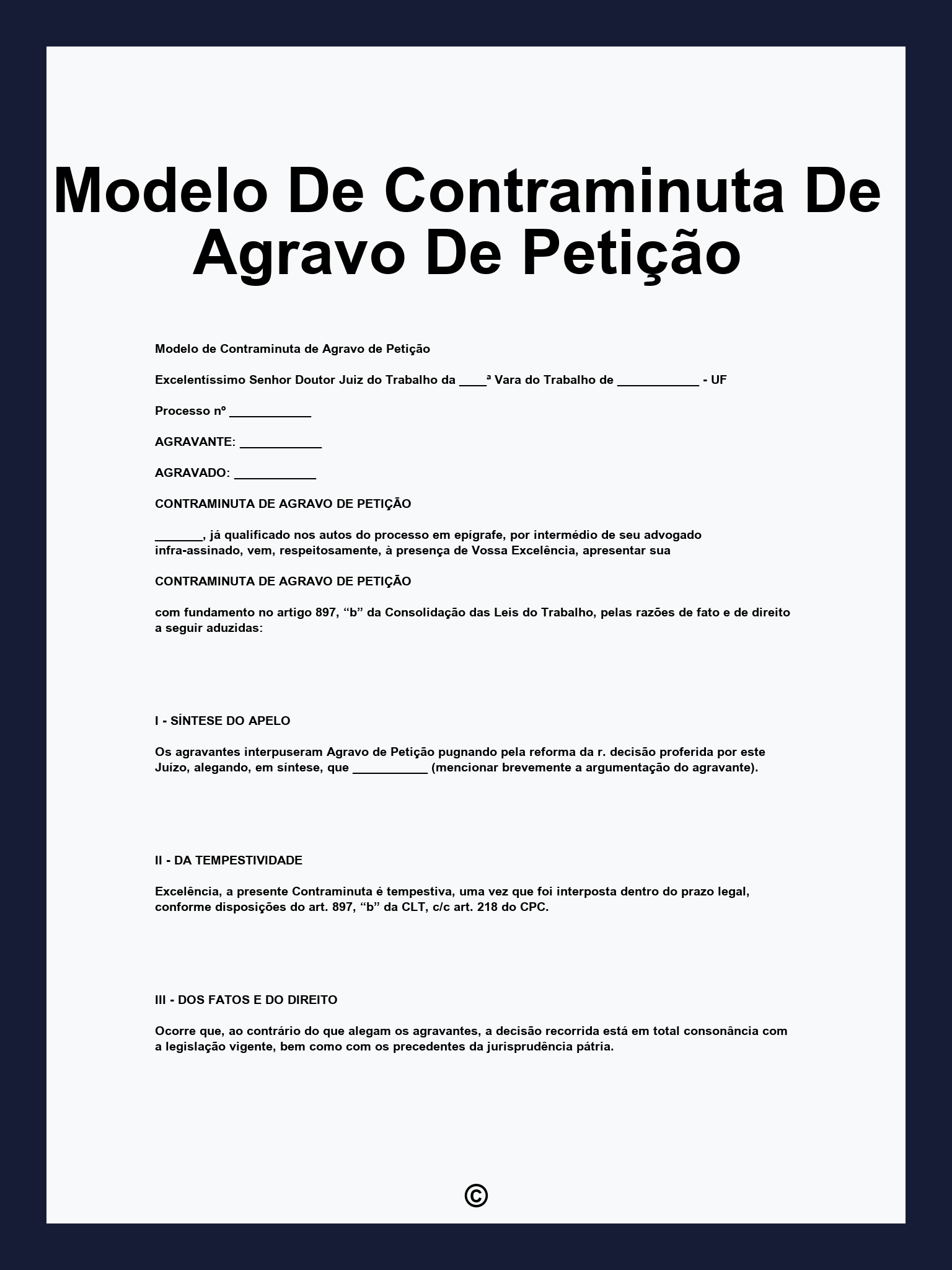 Modelo De Contraminuta De Agravo De Petição