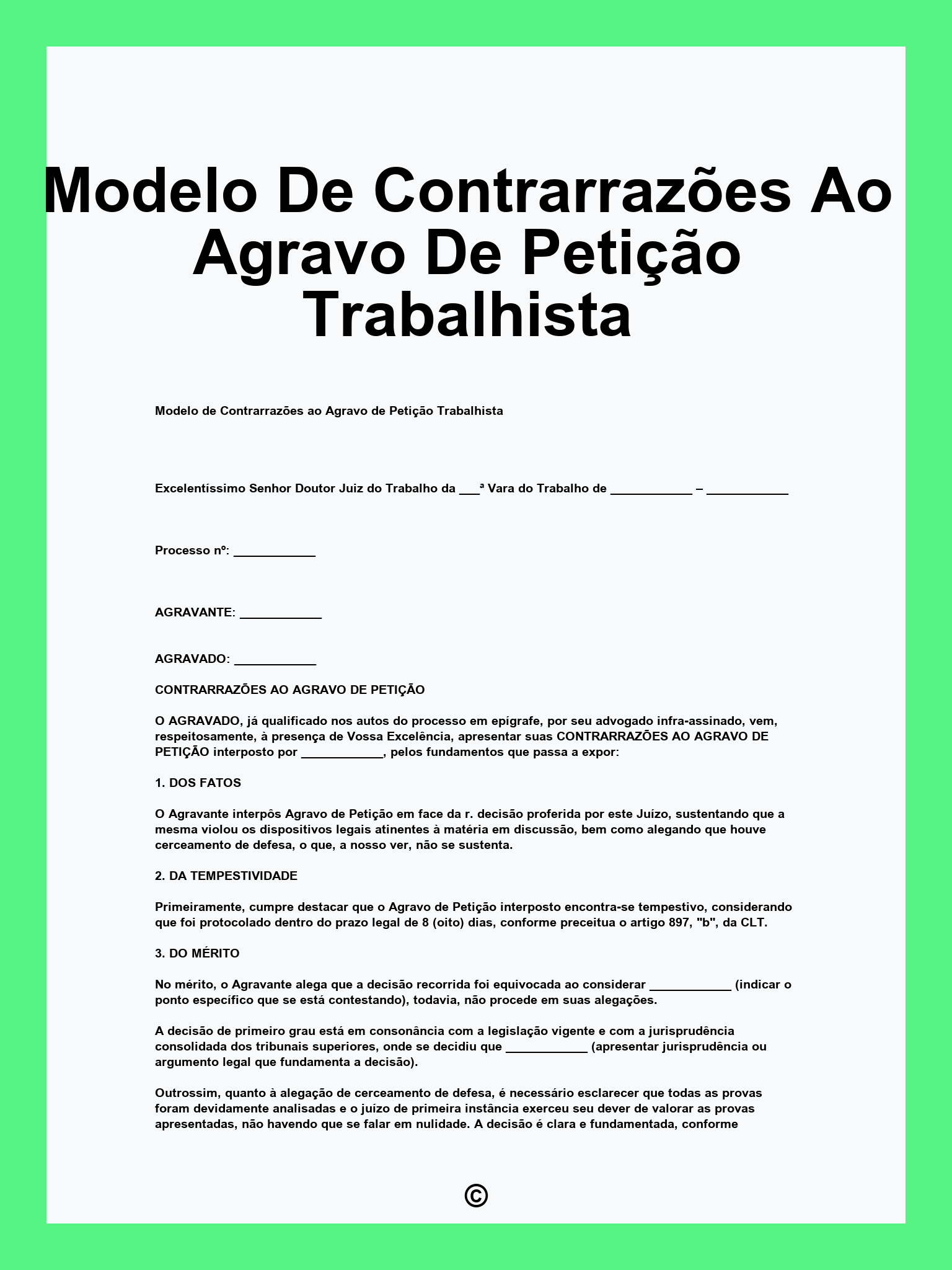 Modelo De Contrarrazões Ao Agravo De Petição Trabalhista