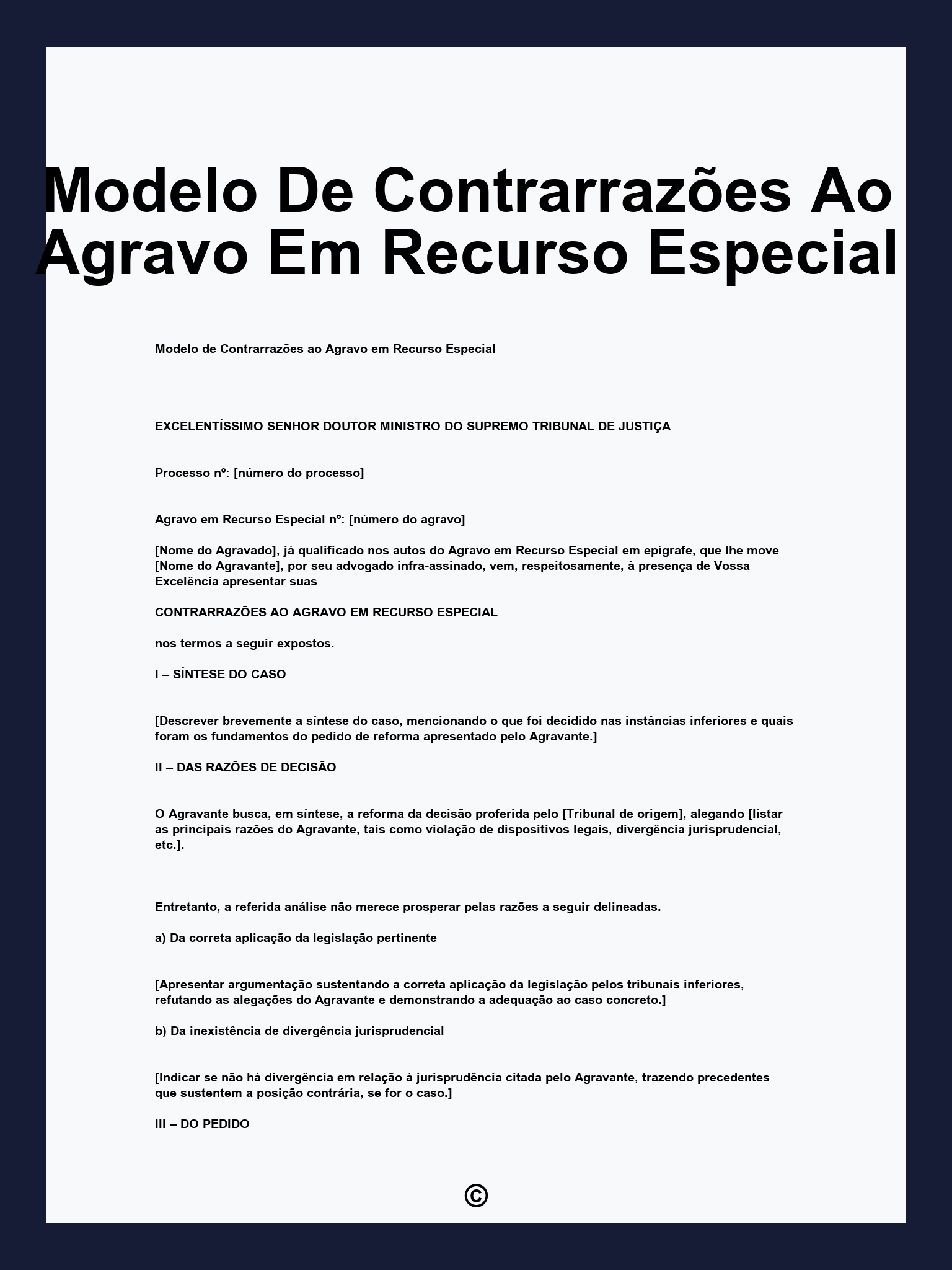 Modelo De Contrarrazões Ao Agravo Em Recurso Especial