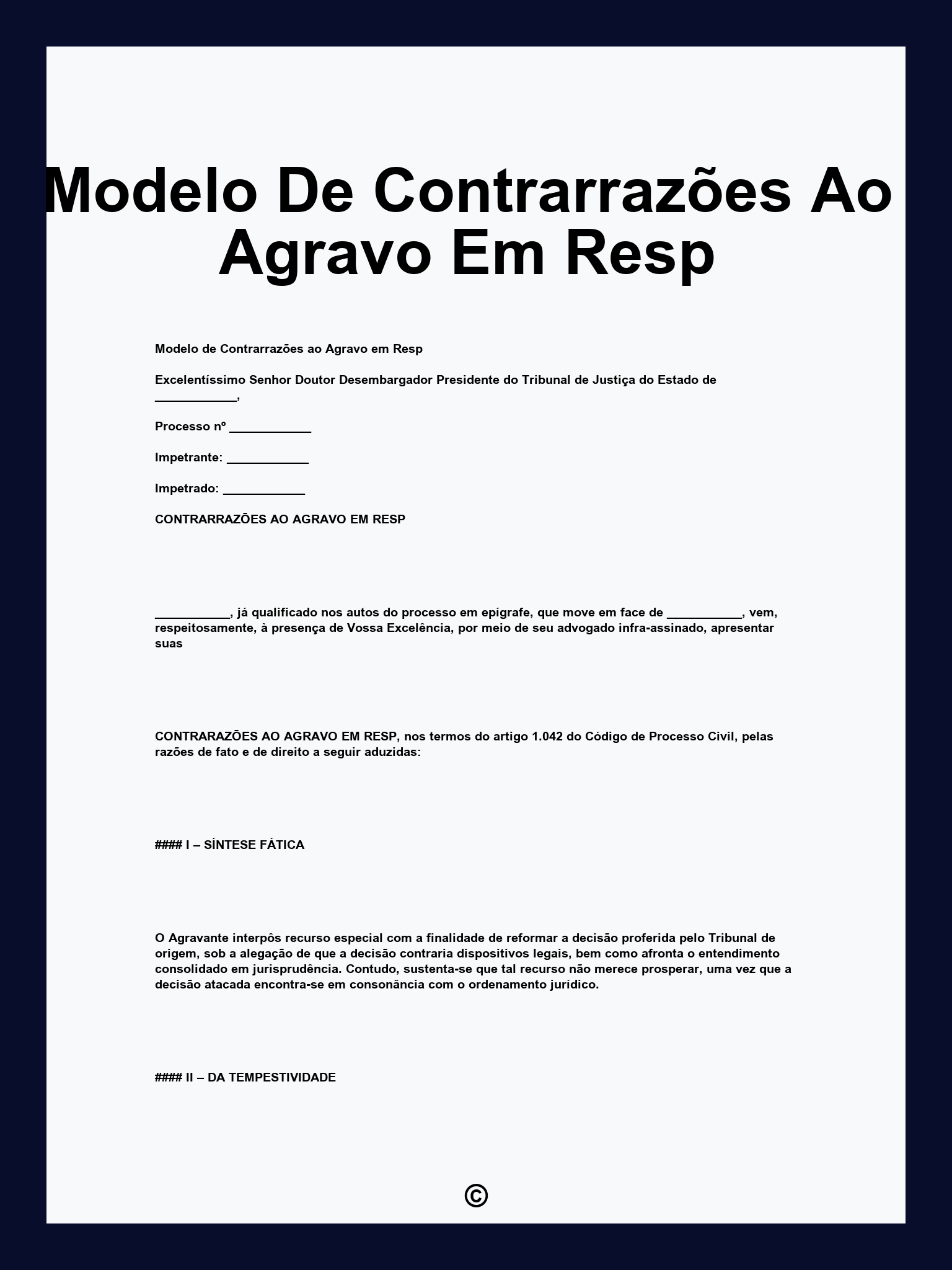 Modelo De Contrarrazões Ao Agravo Em Resp