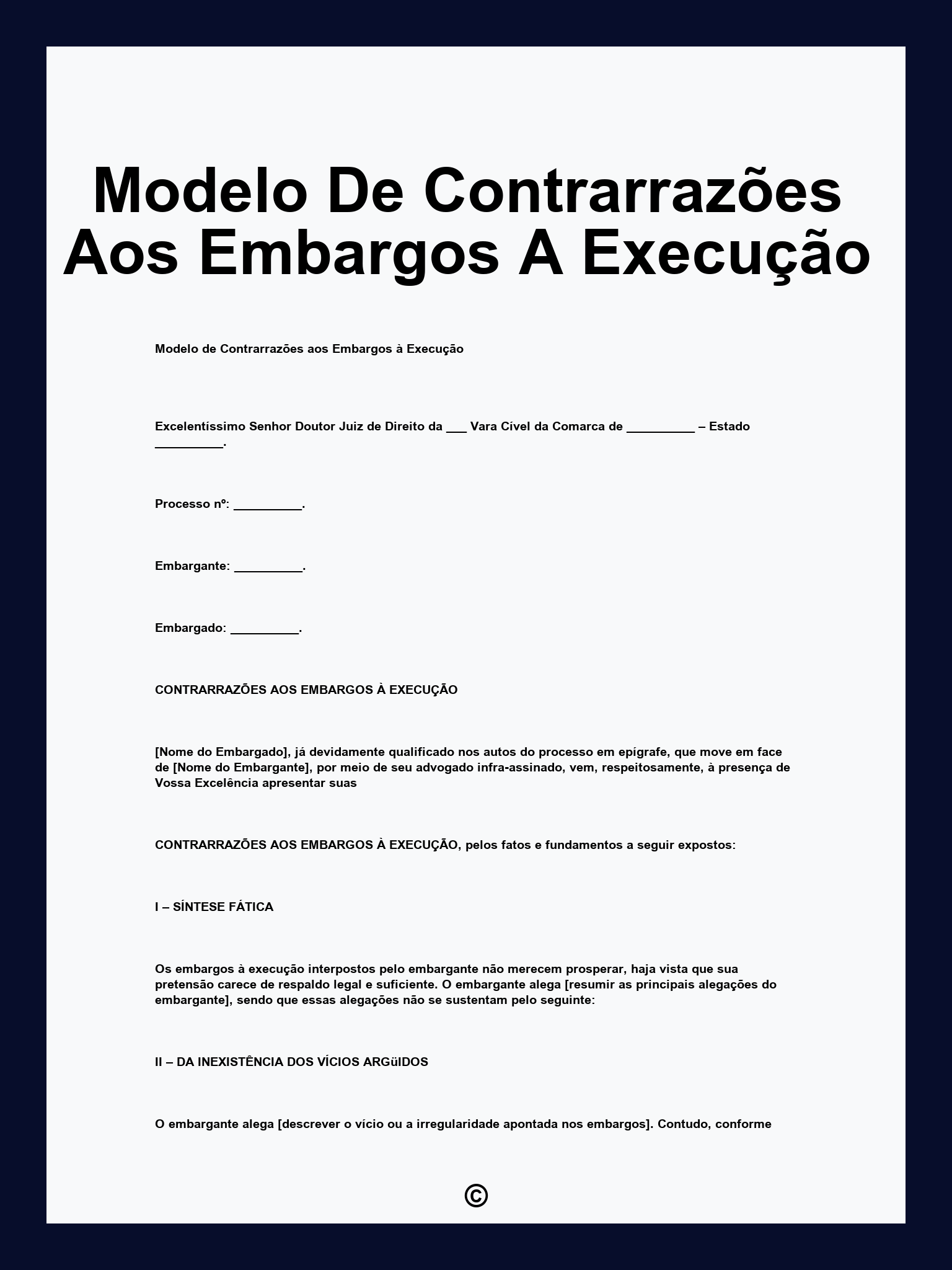 Modelo De Contrarrazões Aos Embargos A Execução