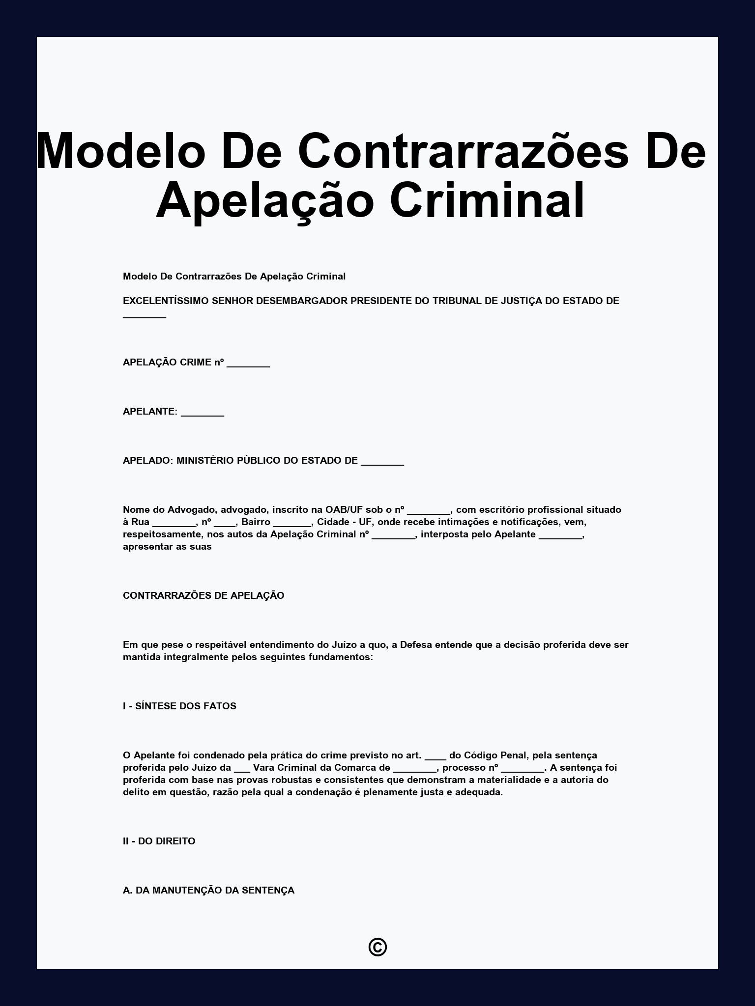 Modelo De Contrarrazões De Apelação Criminal