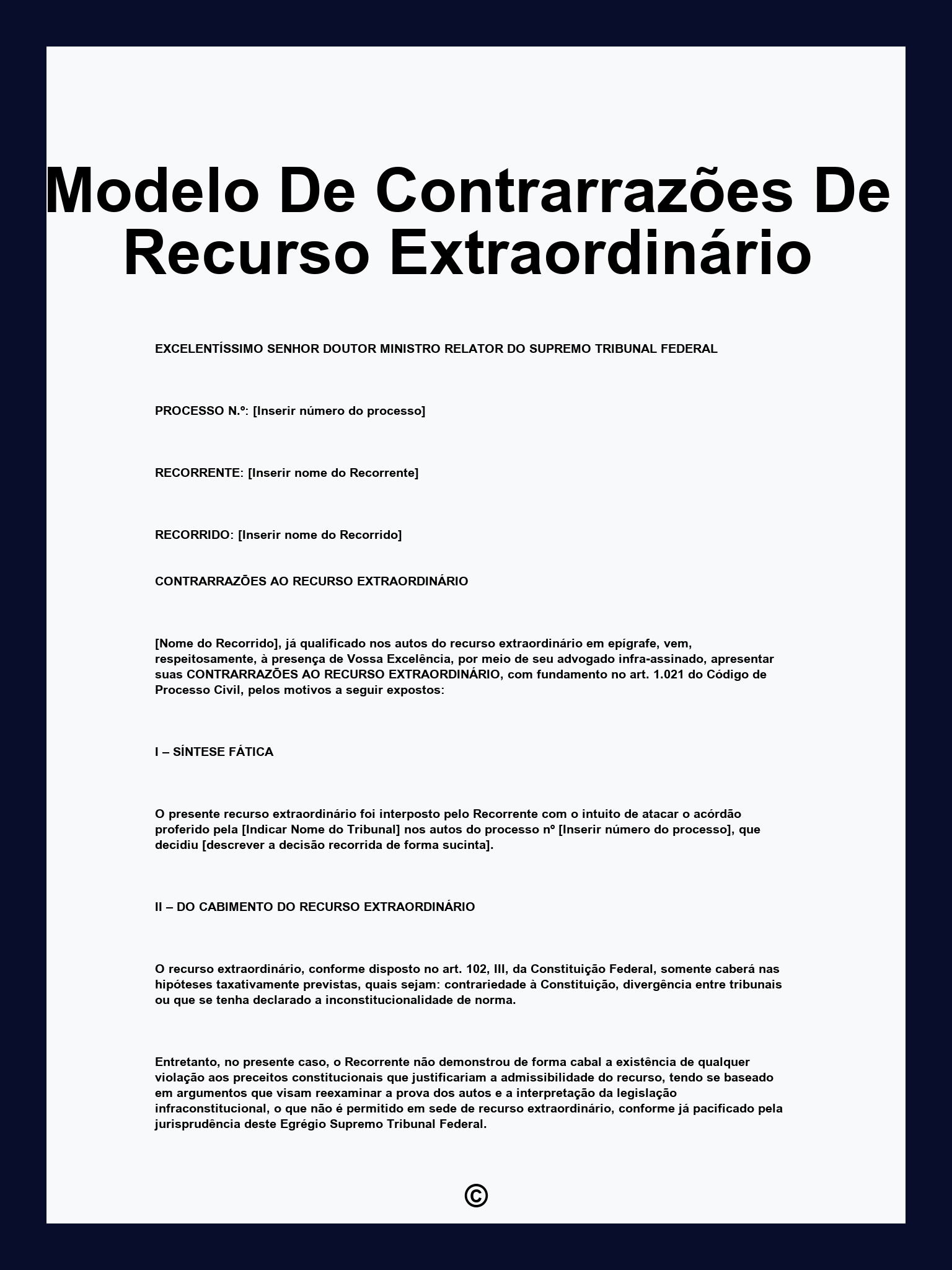 Modelo De Contrarrazões De Recurso Extraordinário