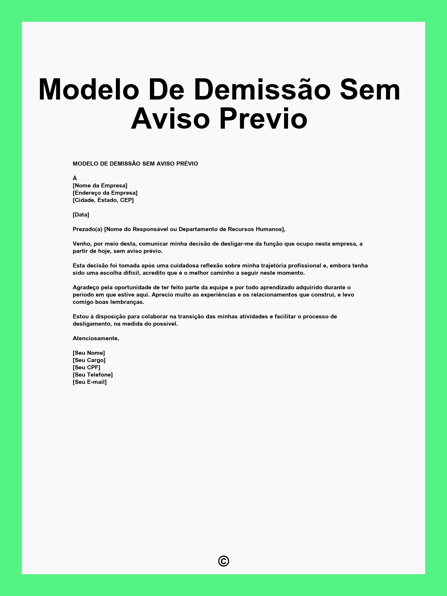 Modelo De Demissão Sem Aviso Previo
