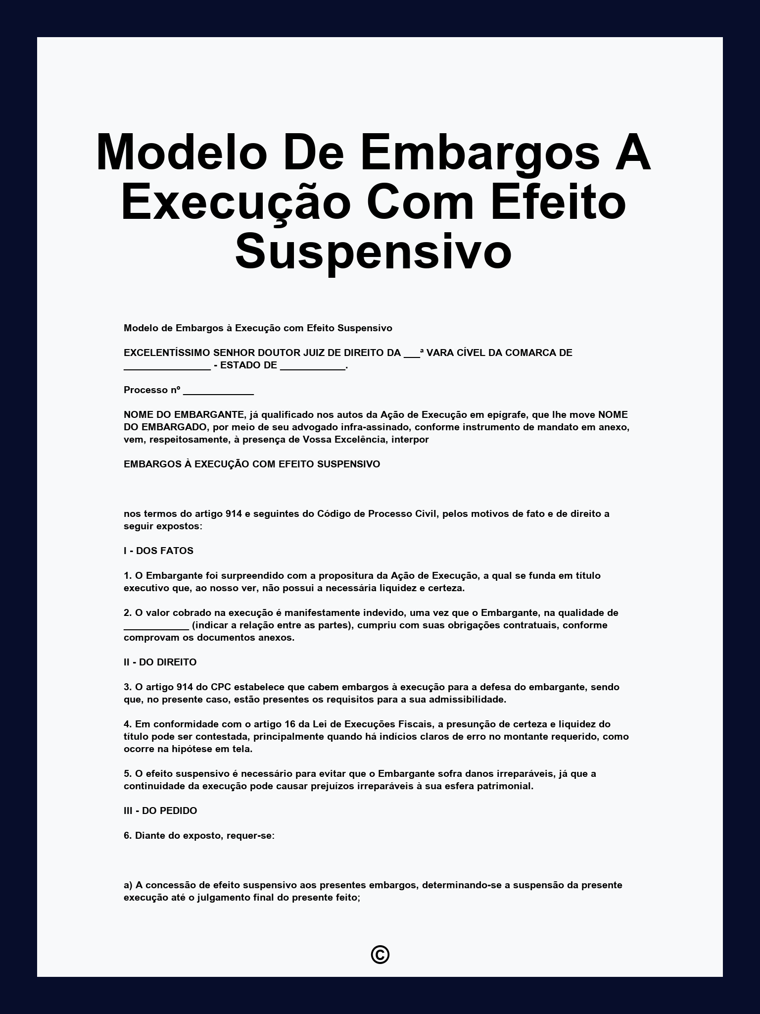 Modelo De Embargos A Execução Com Efeito Suspensivo