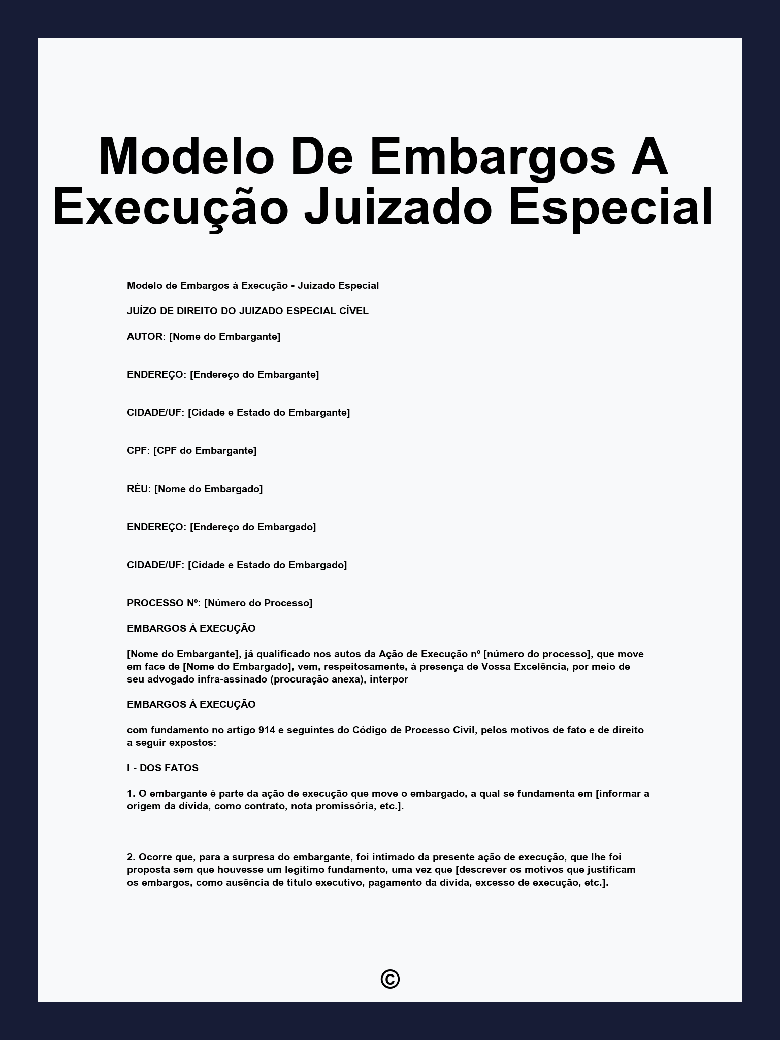 Modelo De Embargos A Execução Juizado Especial