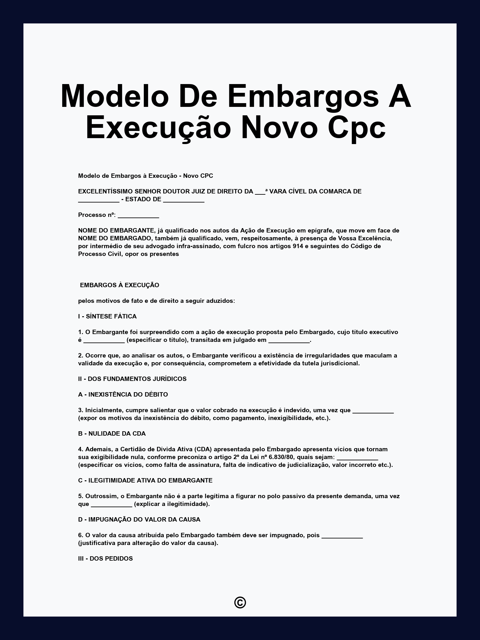 Modelo De Embargos A Execução Novo Cpc