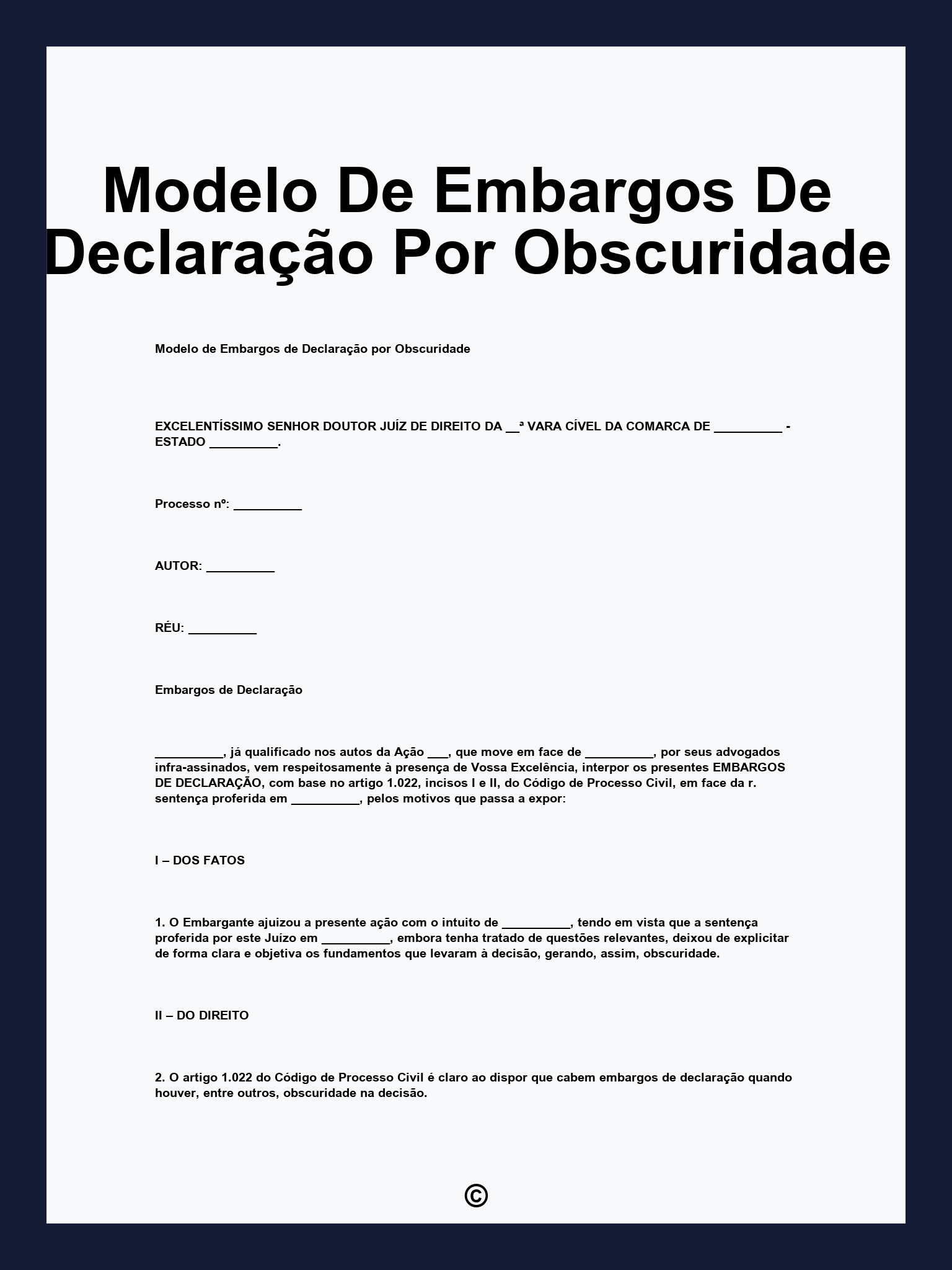 Modelo De Embargos De Declaração Por Obscuridade