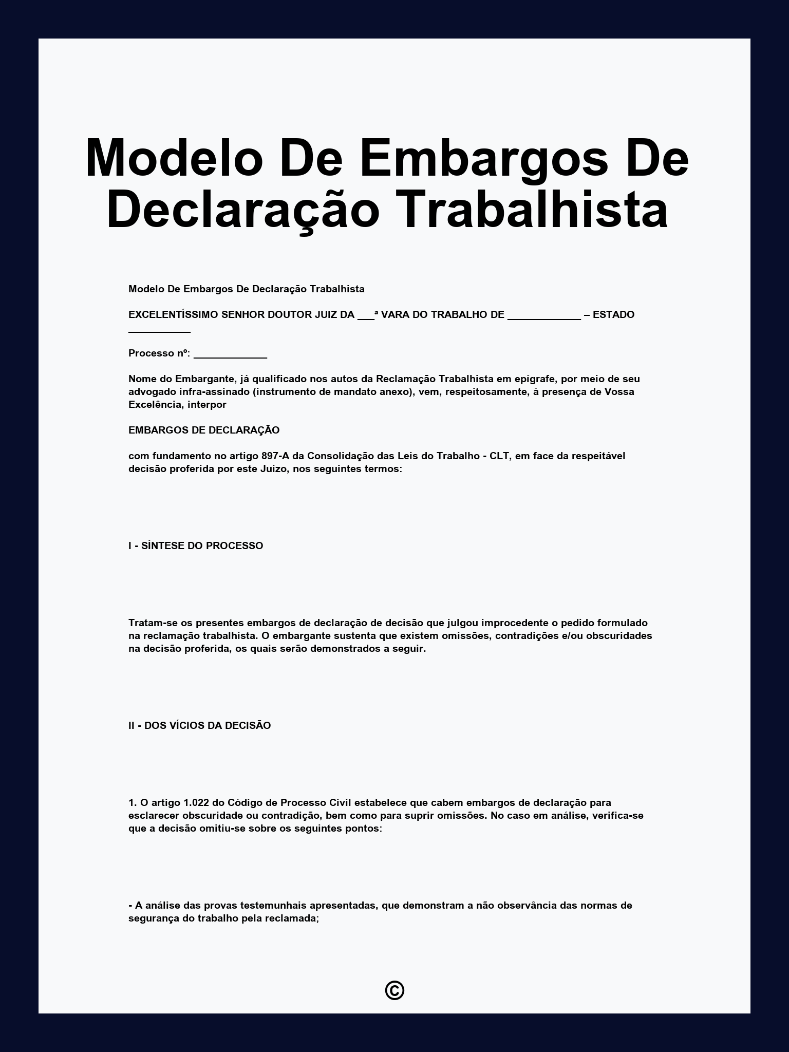Modelo De Embargos De Declaração Trabalhista