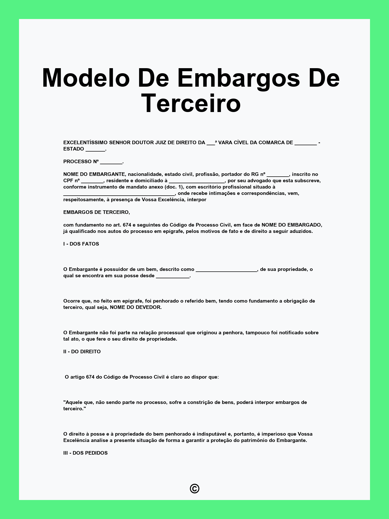 Modelo De Embargos De Terceiro