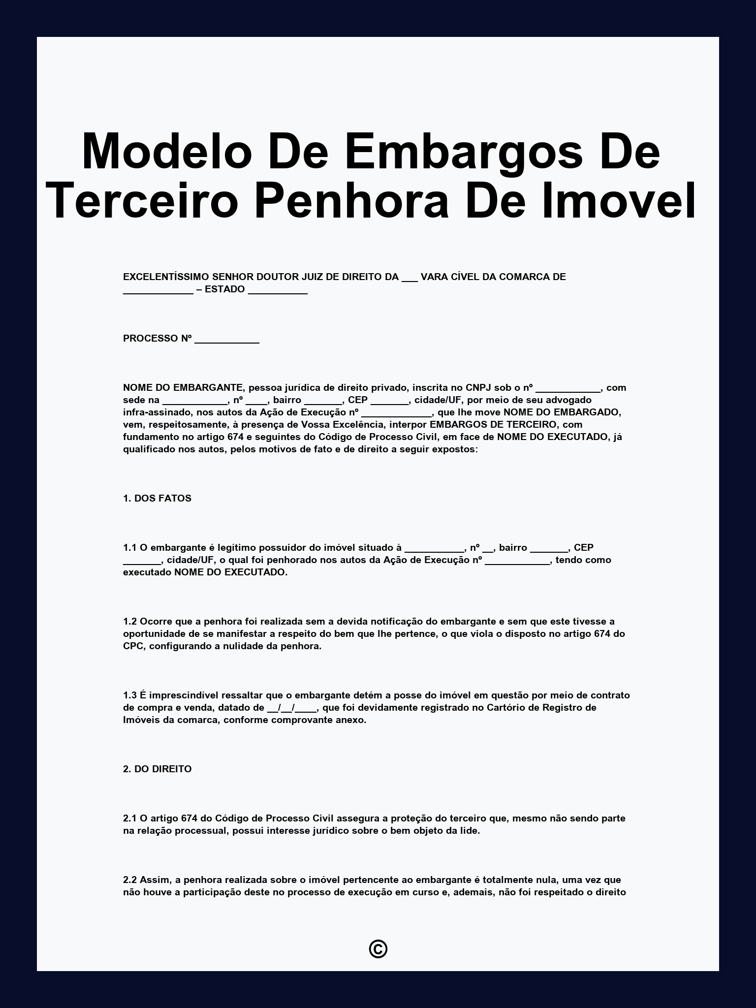 Modelo De Embargos De Terceiro Penhora De Imovel