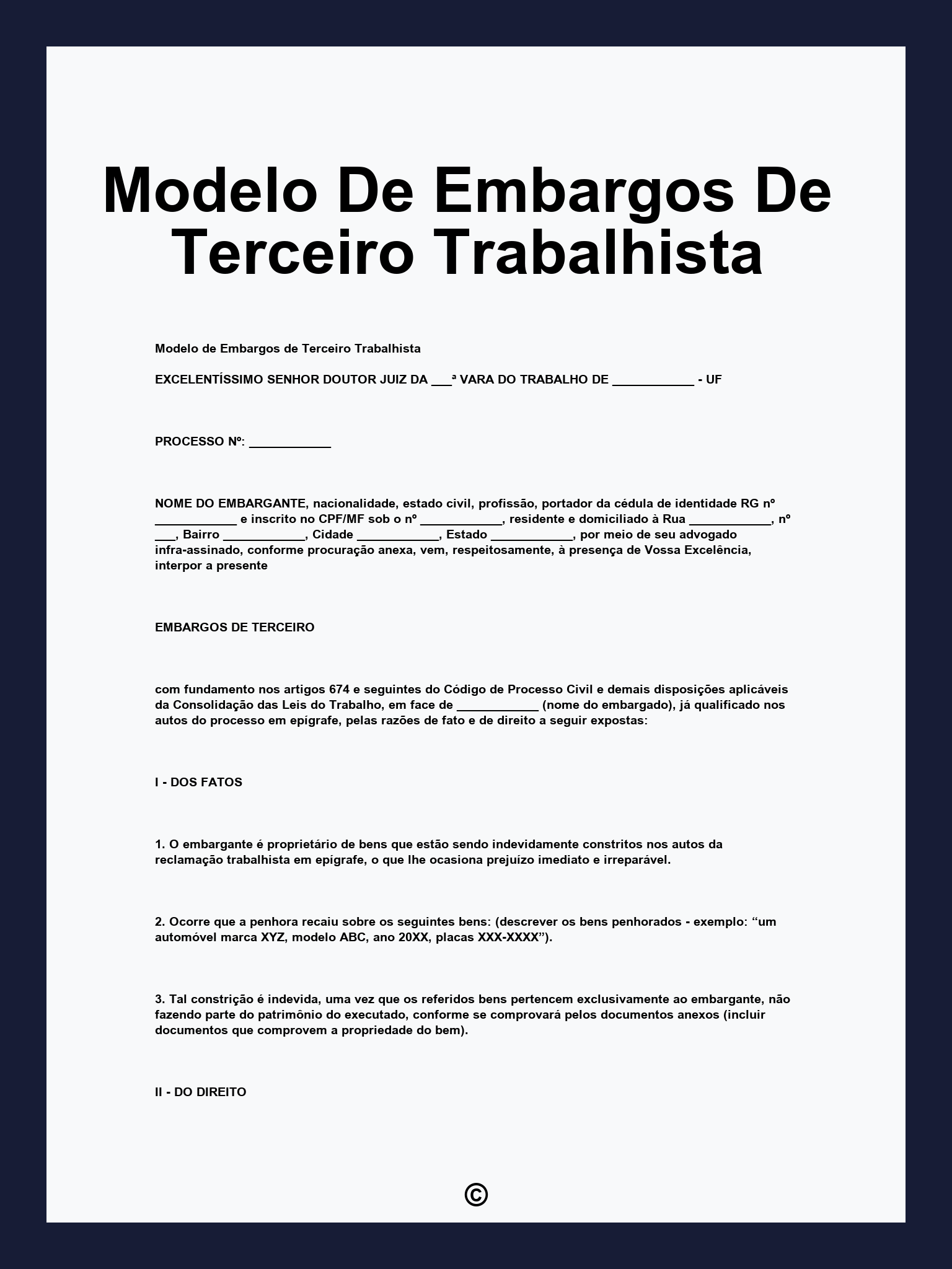 Modelo De Embargos De Terceiro Trabalhista
